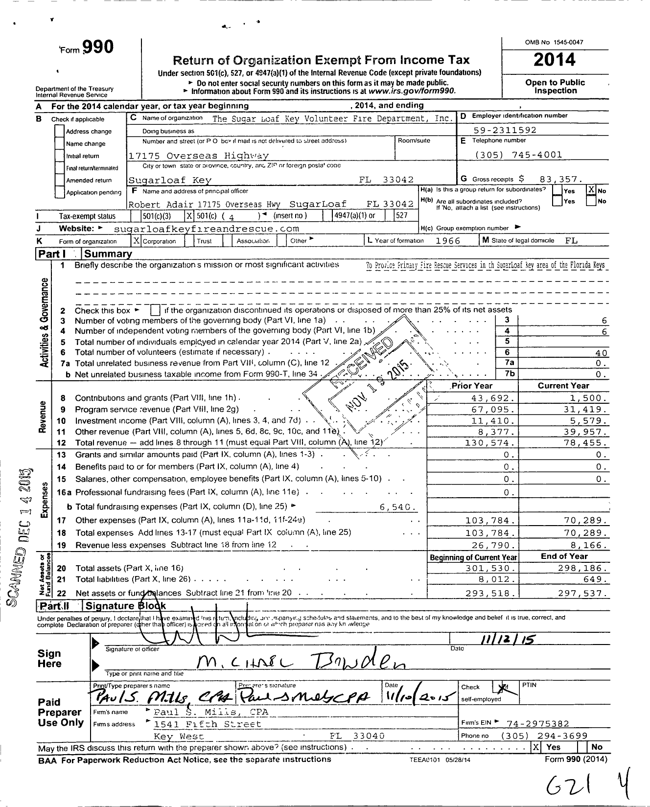 Image of first page of 2014 Form 990O for Sugar Loaf Key Volunteer Fire Department