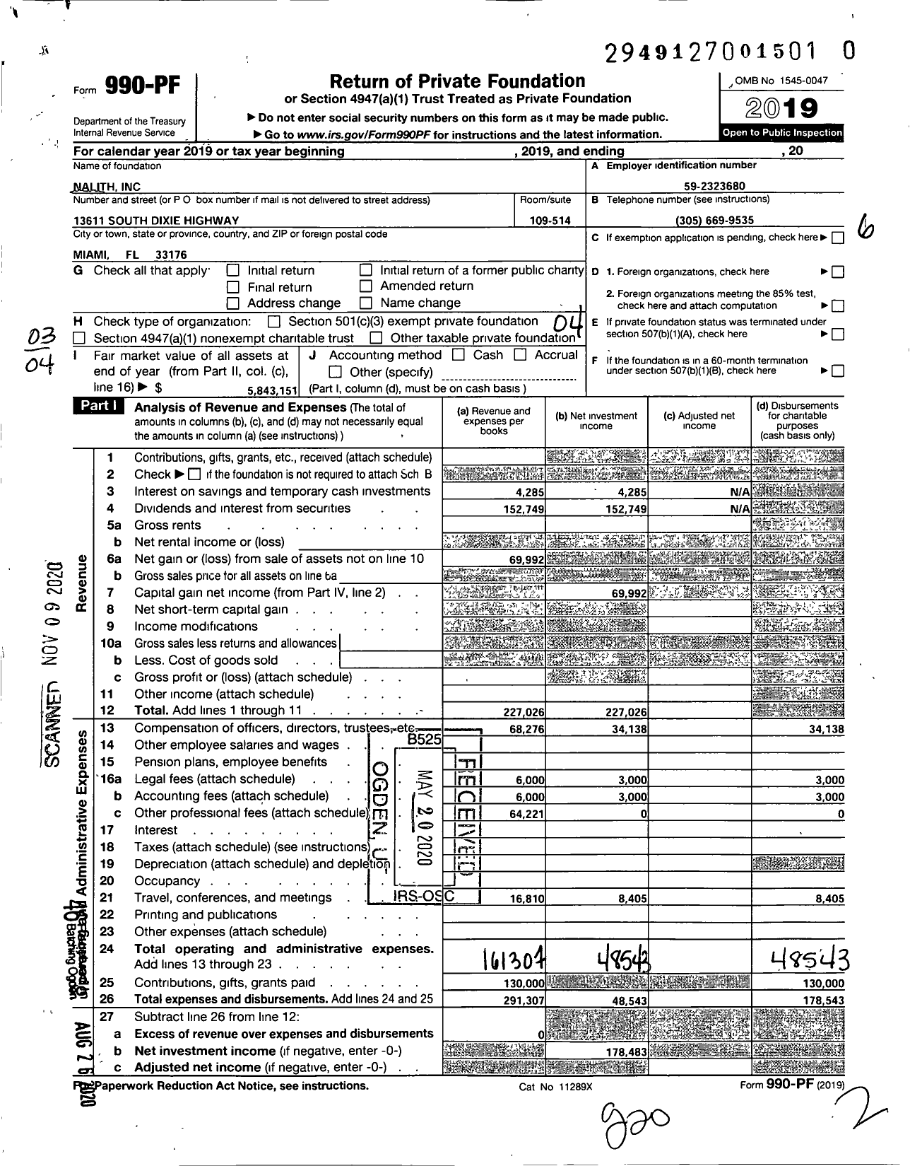 Image of first page of 2019 Form 990PF for Nalith