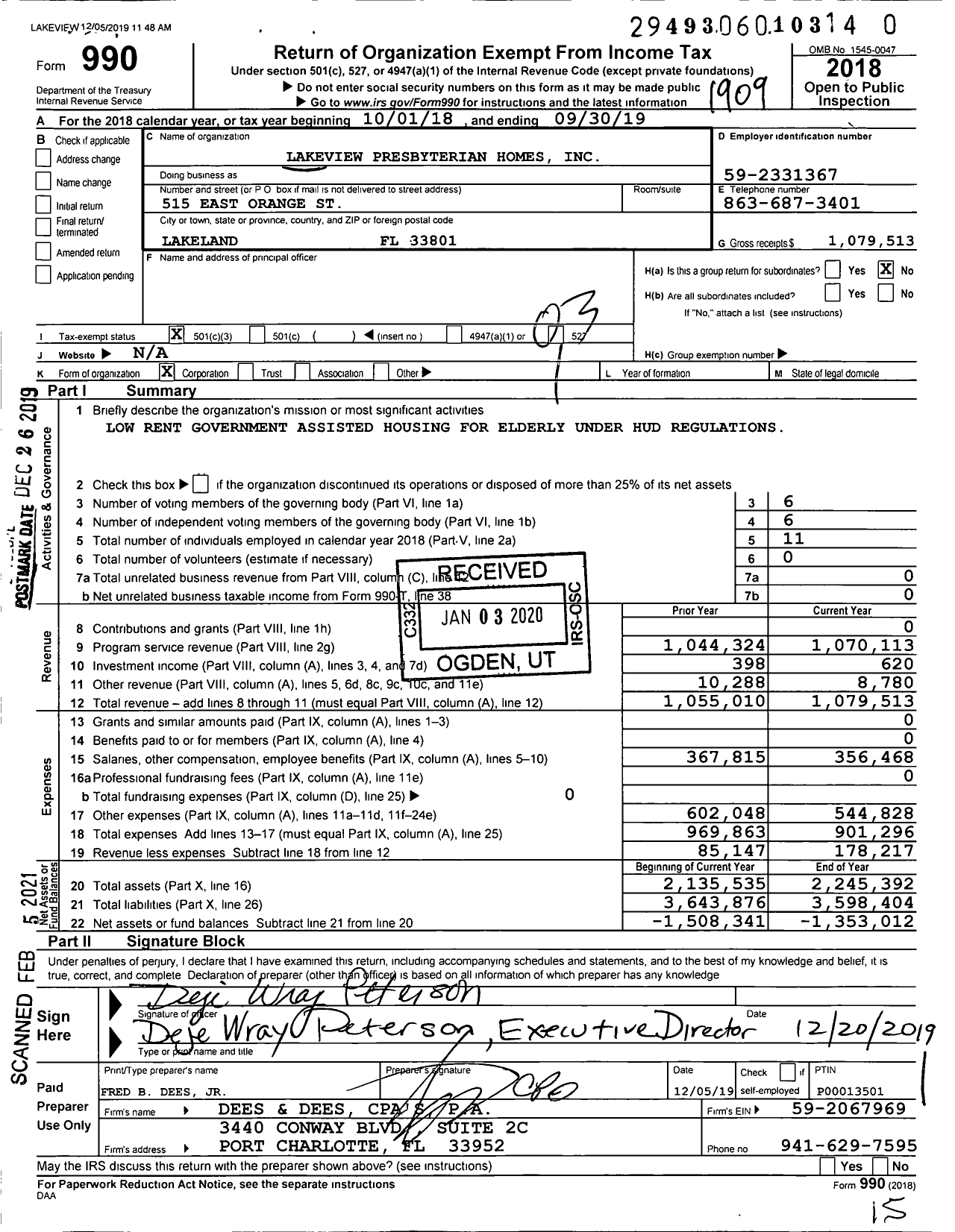 Image of first page of 2018 Form 990 for Lakeview Presbyterian Homes