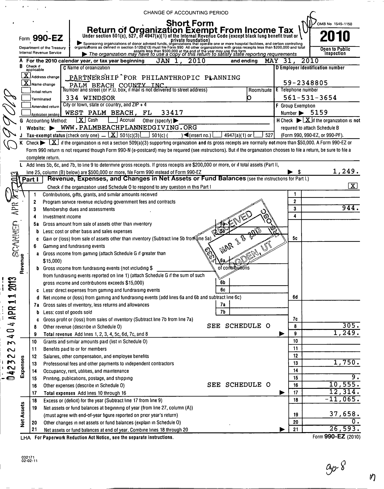 Image of first page of 2009 Form 990EZ for Planned Giving Council of Palm Beach County