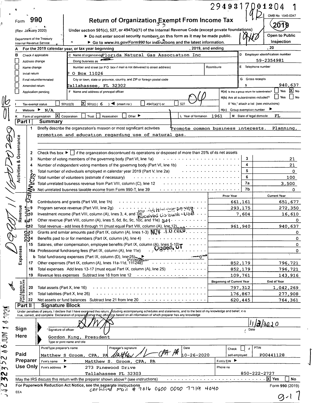 Image of first page of 2019 Form 990O for Florida Natural Gas Association (FNGA)