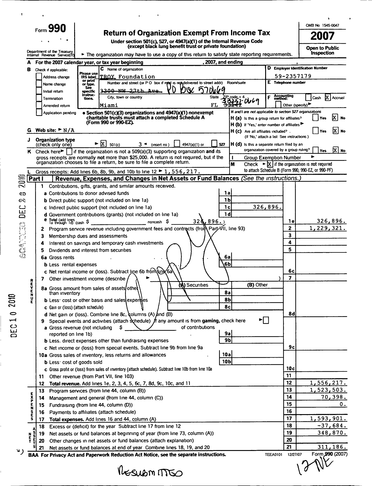 Image of first page of 2007 Form 990 for Troy Foundation