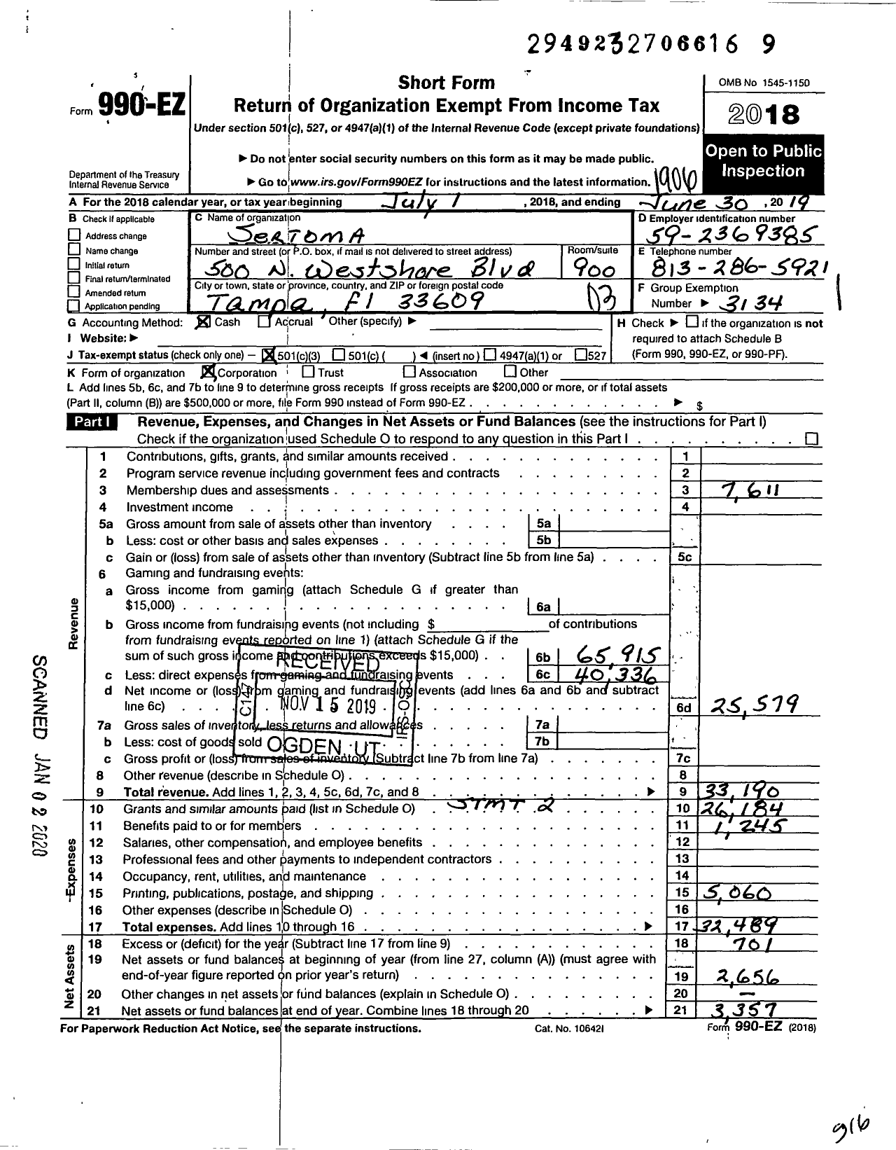 Image of first page of 2018 Form 990EZ for Sertoma - Breakfast Sertoma Club