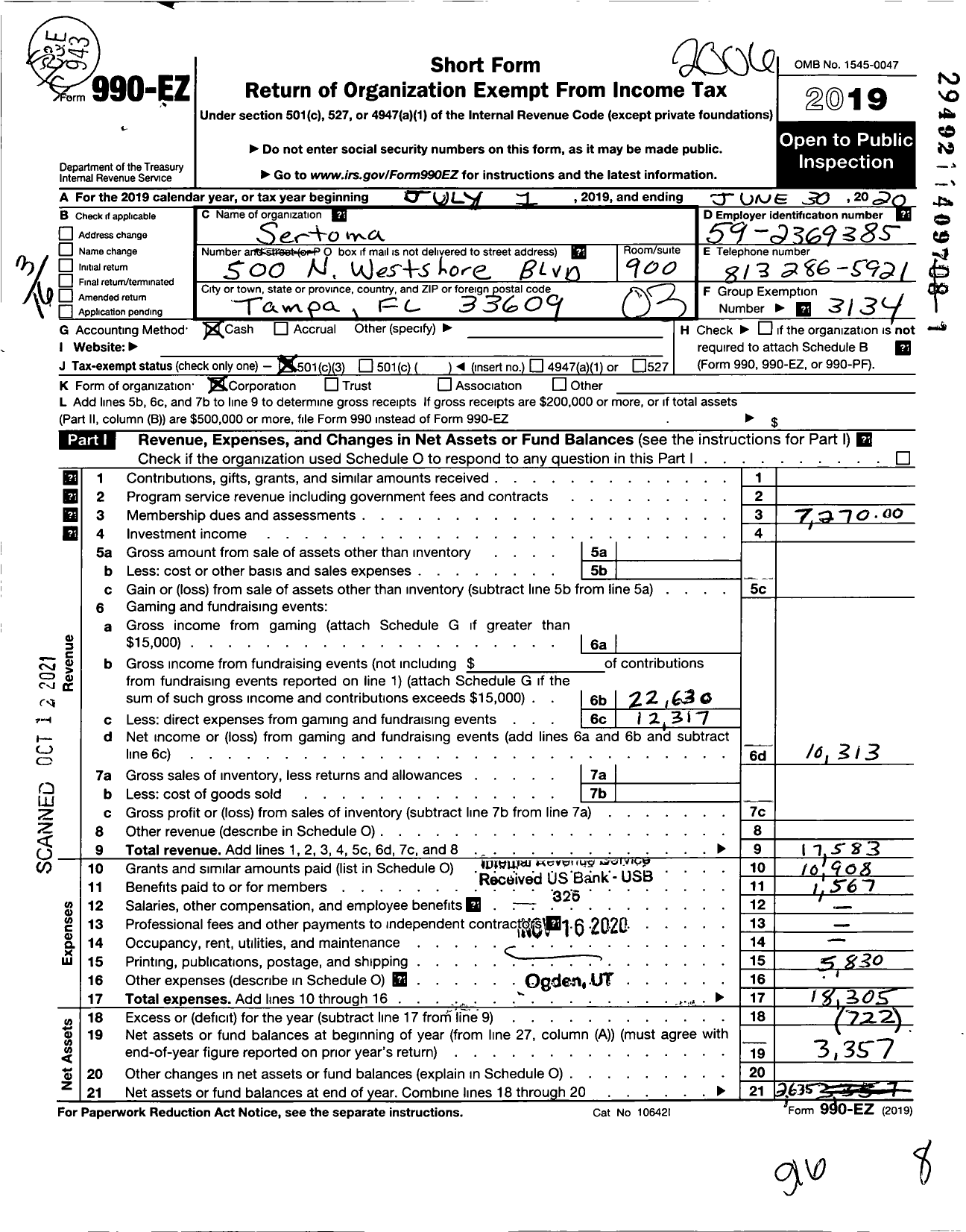 Image of first page of 2019 Form 990EZ for Sertoma - Breakfast Sertoma Club