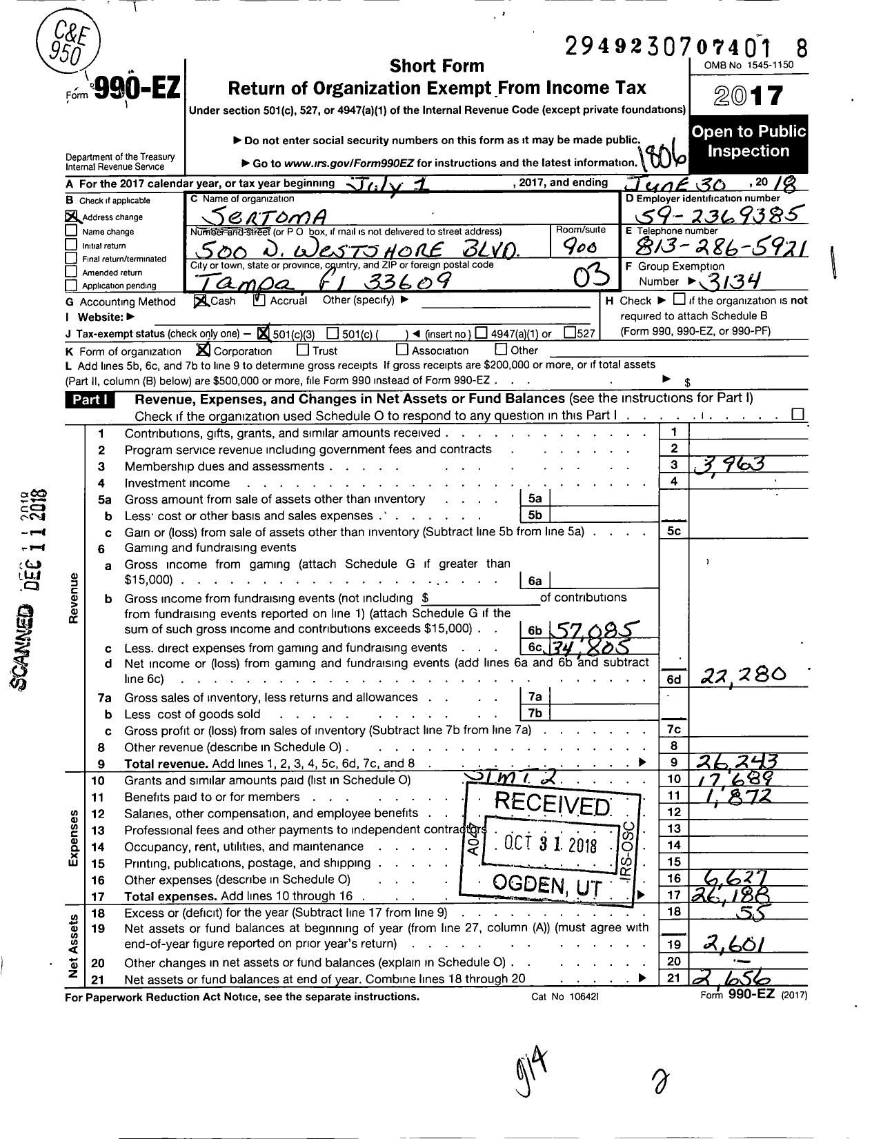 Image of first page of 2017 Form 990EZ for Sertoma - Breakfast Sertoma Club