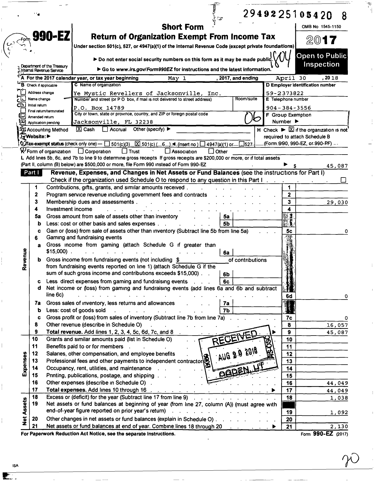 Image of first page of 2017 Form 990EO for Ye Mystic Revellers of Jacksonville