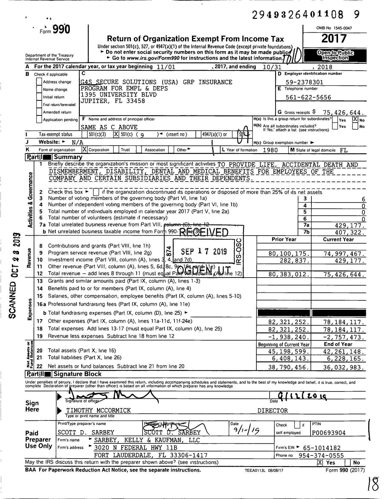 Image of first page of 2017 Form 990O for G4S Secure Solutions