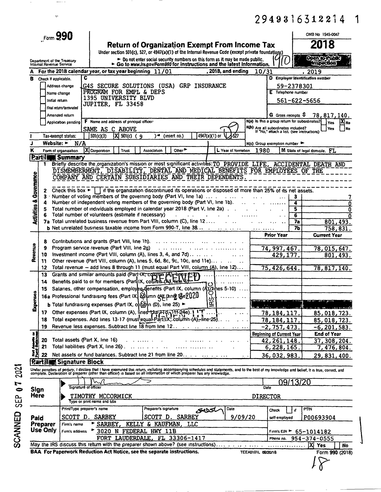 Image of first page of 2018 Form 990O for G4S Secure Solutions