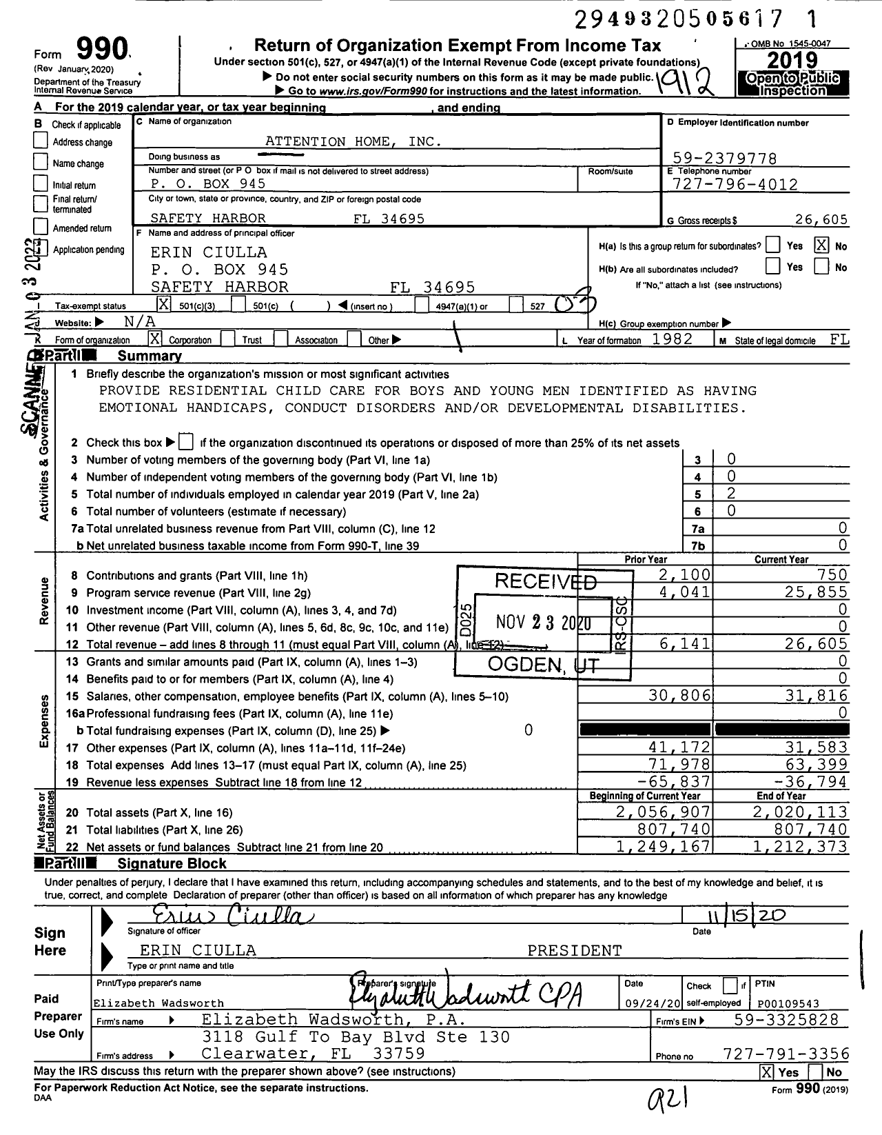 Image of first page of 2019 Form 990 for Attention Home