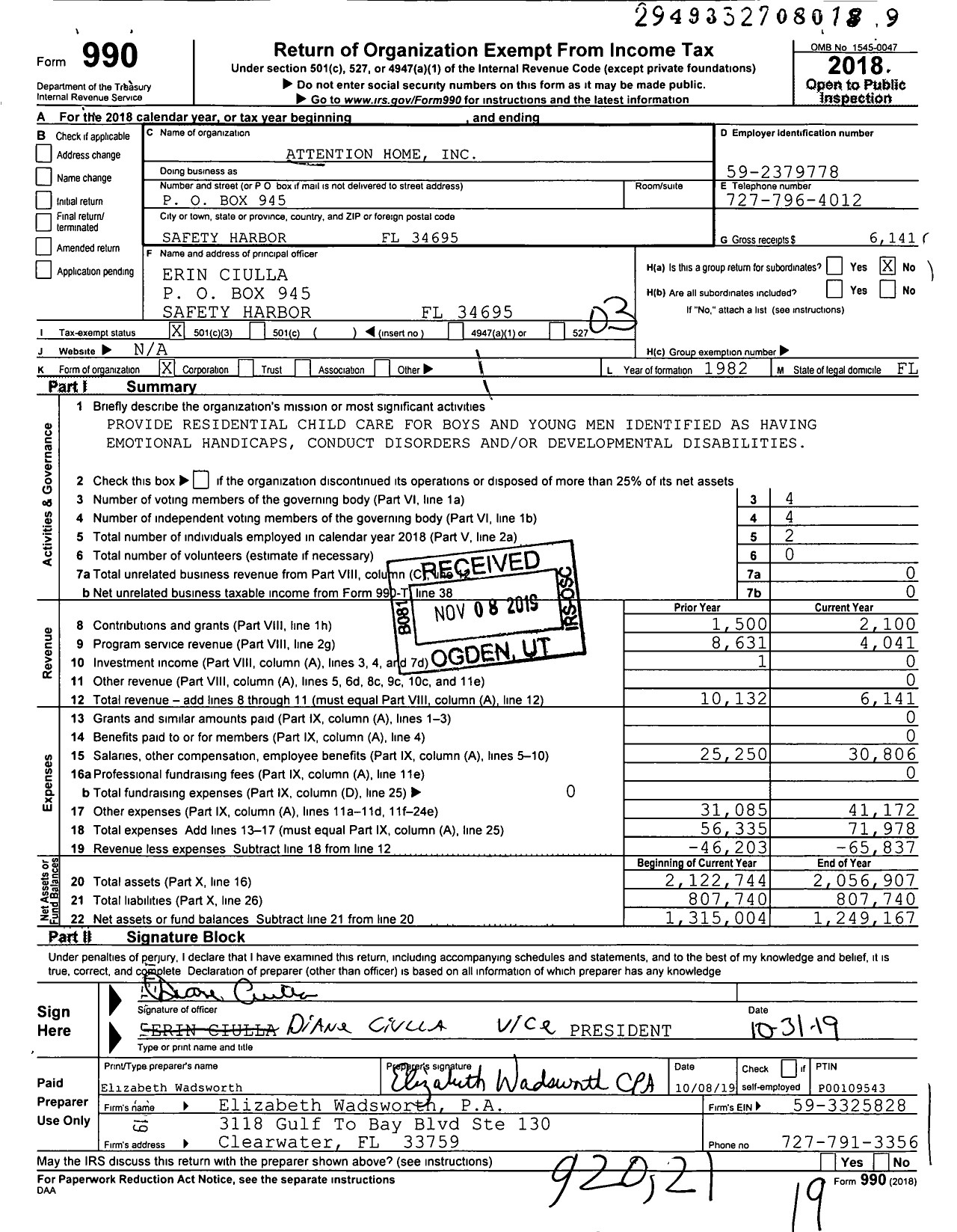 Image of first page of 2018 Form 990 for Attention Home