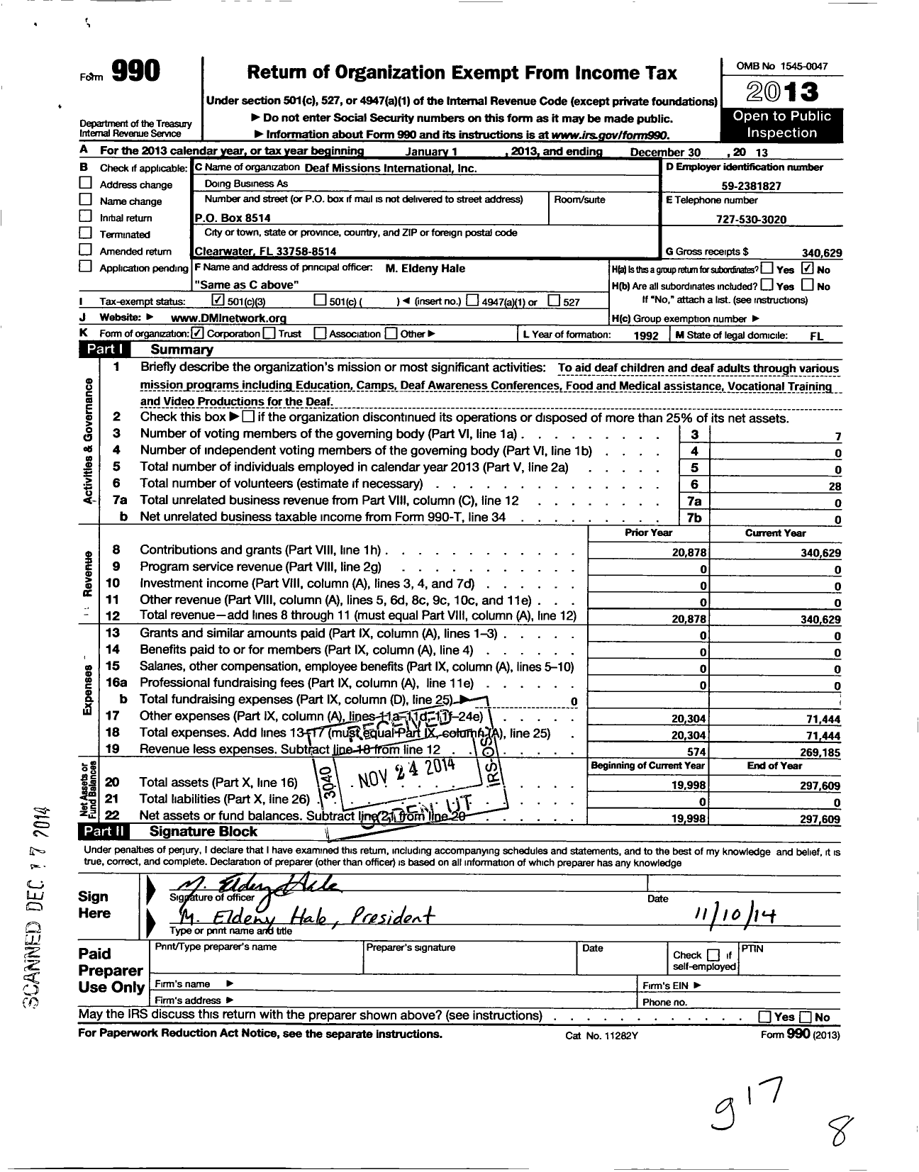 Image of first page of 2013 Form 990 for Deaf Missions International