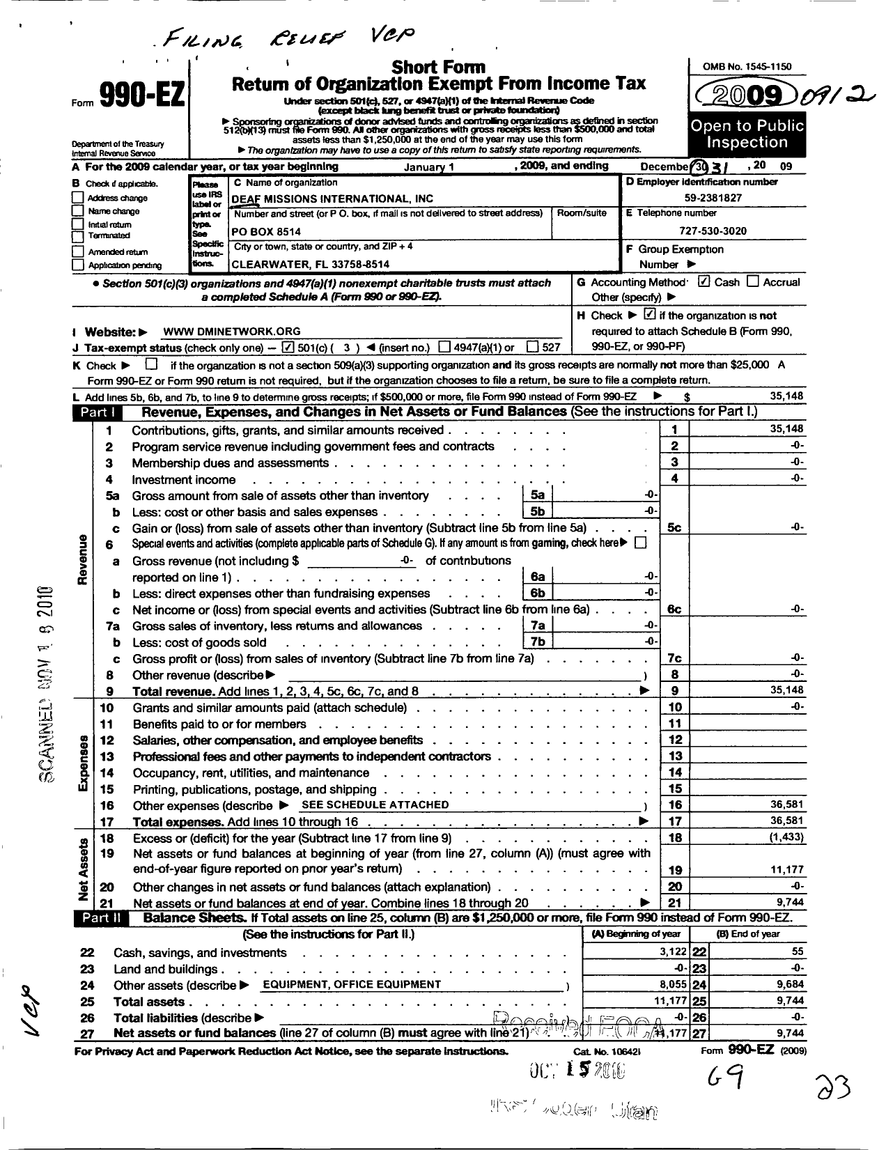 Image of first page of 2009 Form 990EZ for Deaf Missions International