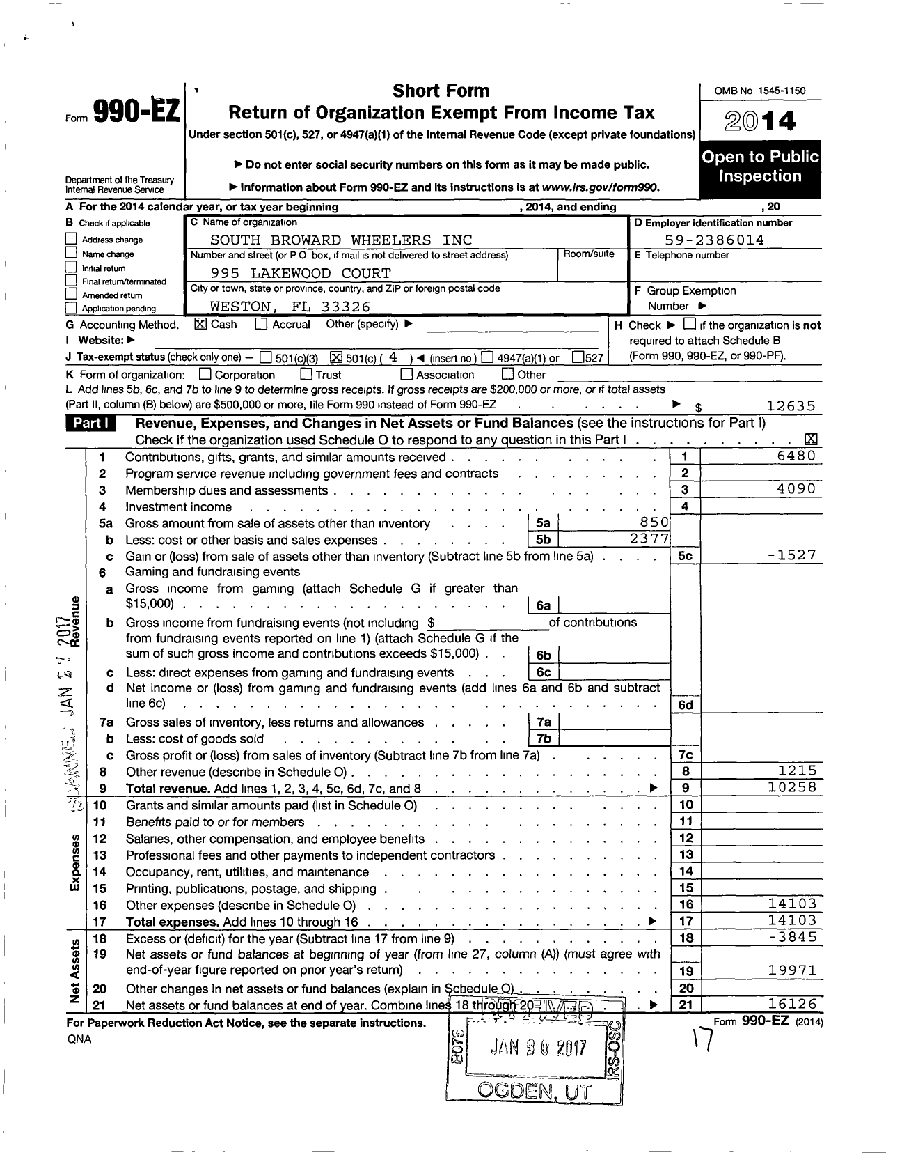 Image of first page of 2014 Form 990EO for South Broward Wheelers