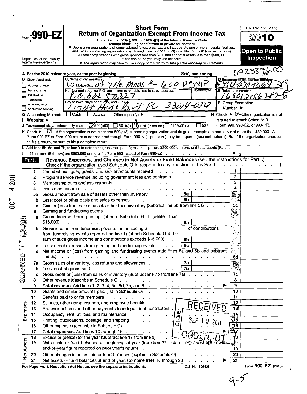 Image of first page of 2010 Form 990EO for Loyal Order of Moose - 600