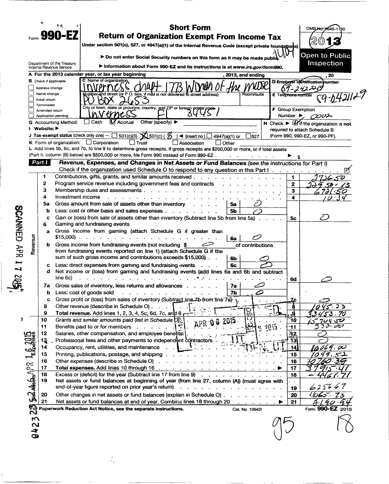 Image of first page of 2013 Form 990EO for Loyal Order of Moose - 1773