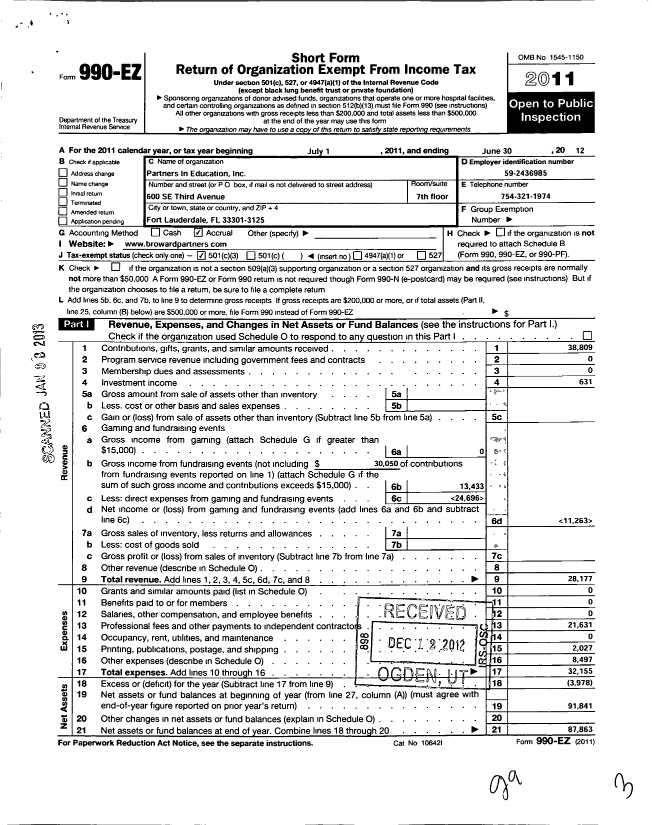 Image of first page of 2011 Form 990EZ for Partners in Education