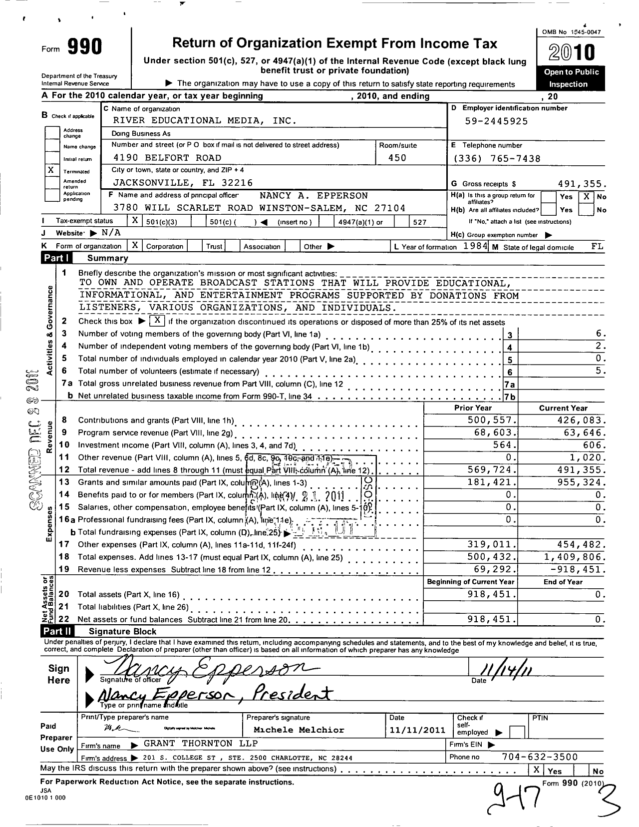 Image of first page of 2010 Form 990 for River Educational Media