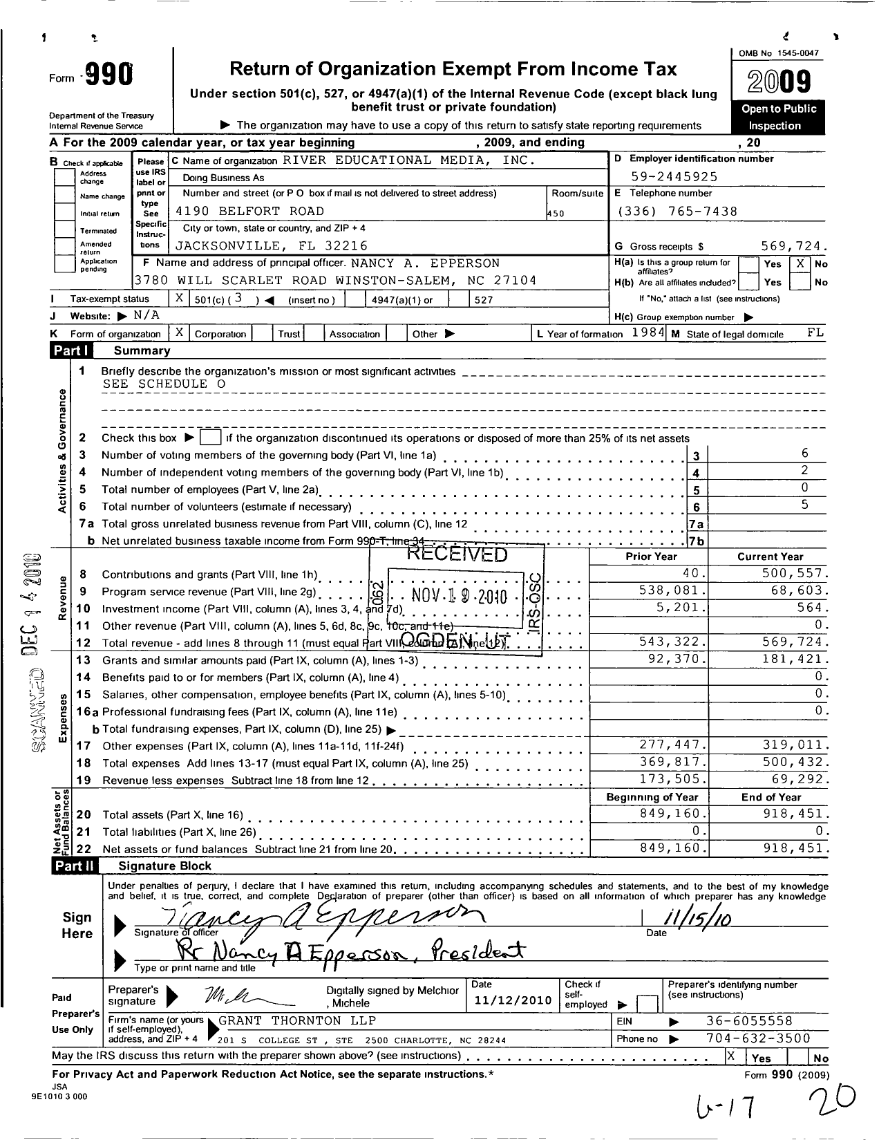 Image of first page of 2009 Form 990 for River Educational Media