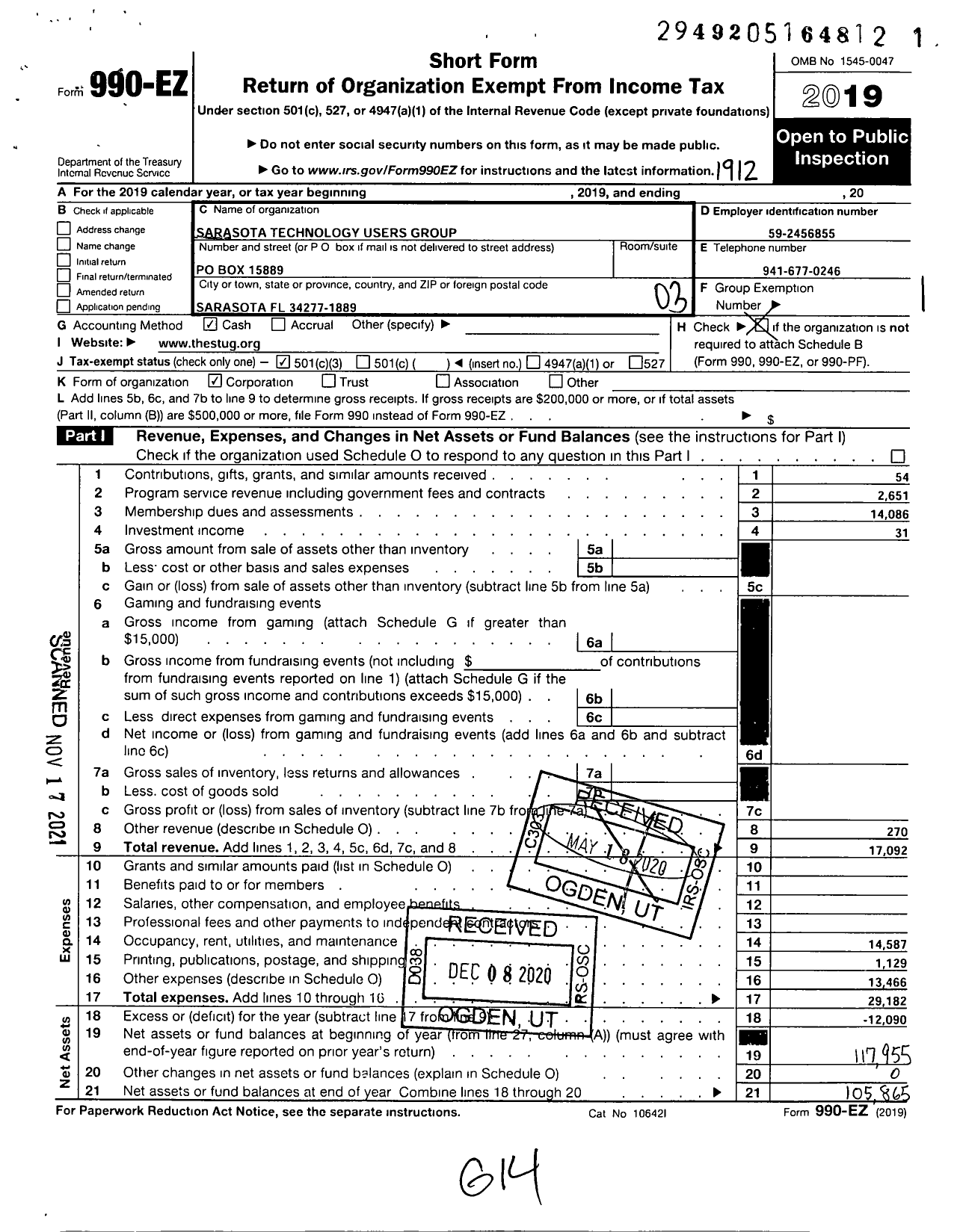 Image of first page of 2019 Form 990EZ for Sarasota Technology Users Group