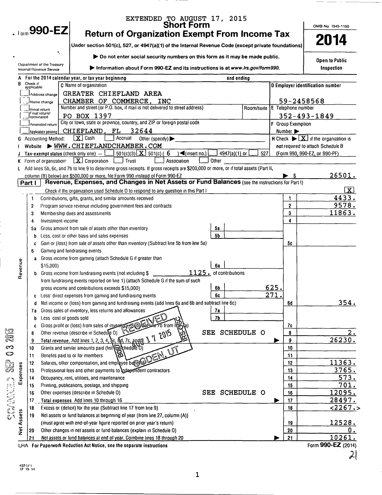 Image of first page of 2014 Form 990EO for Greater Chiefland Area Chamber of Commerce