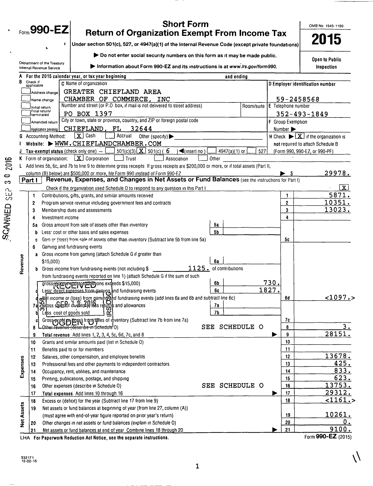 Image of first page of 2015 Form 990EO for Greater Chiefland Area Chamber of Commerce