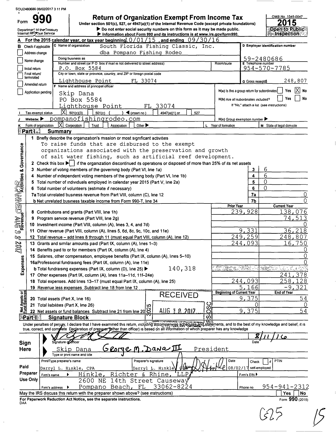 Image of first page of 2015 Form 990 for Pompano Beach Fishing Rodeo