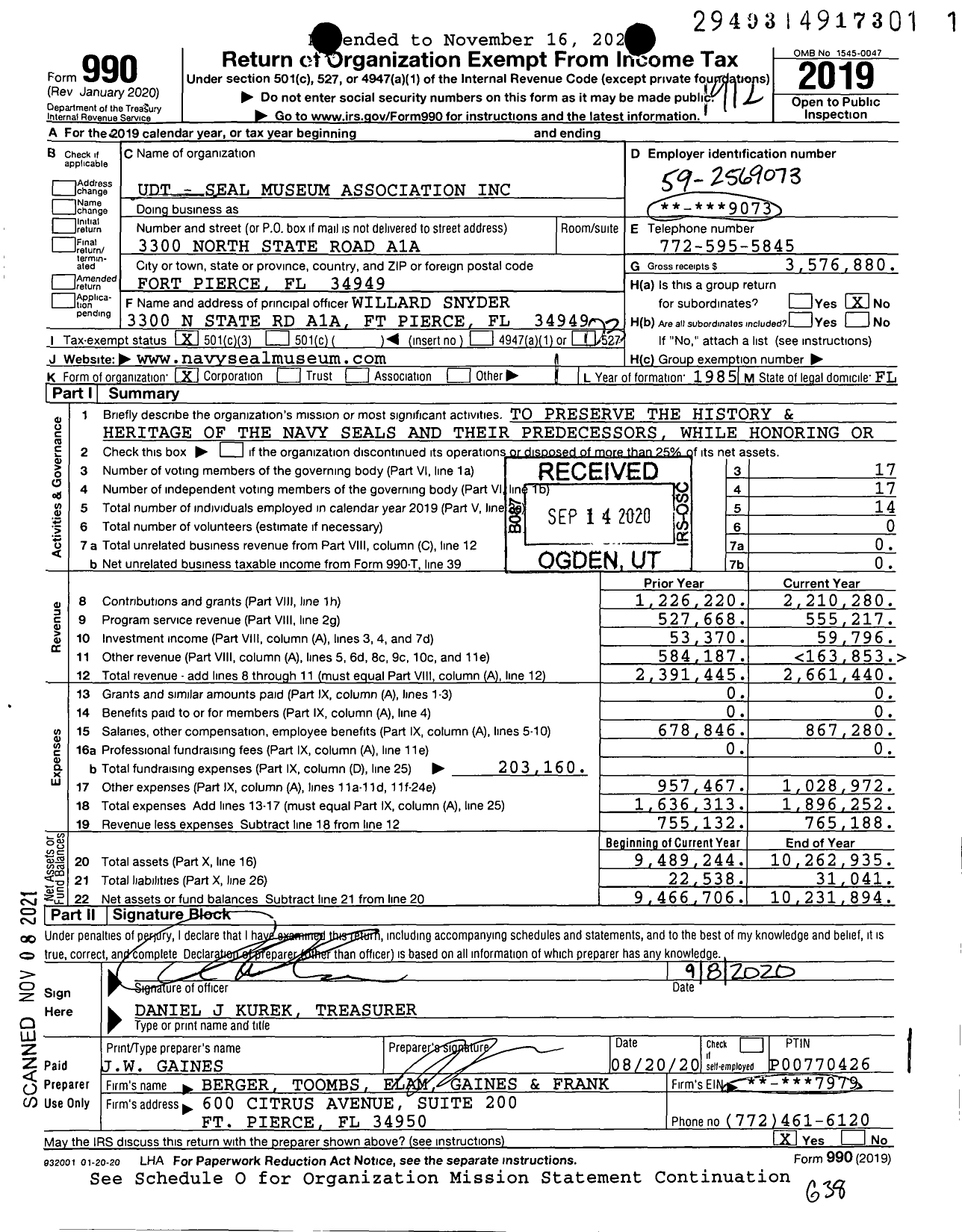 Image of first page of 2019 Form 990 for UDT - SEAL Museum Association