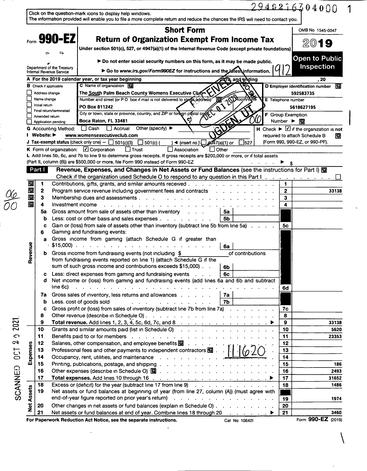 Image of first page of 2019 Form 990EO for The South Palm Beach County Womens Executive Club