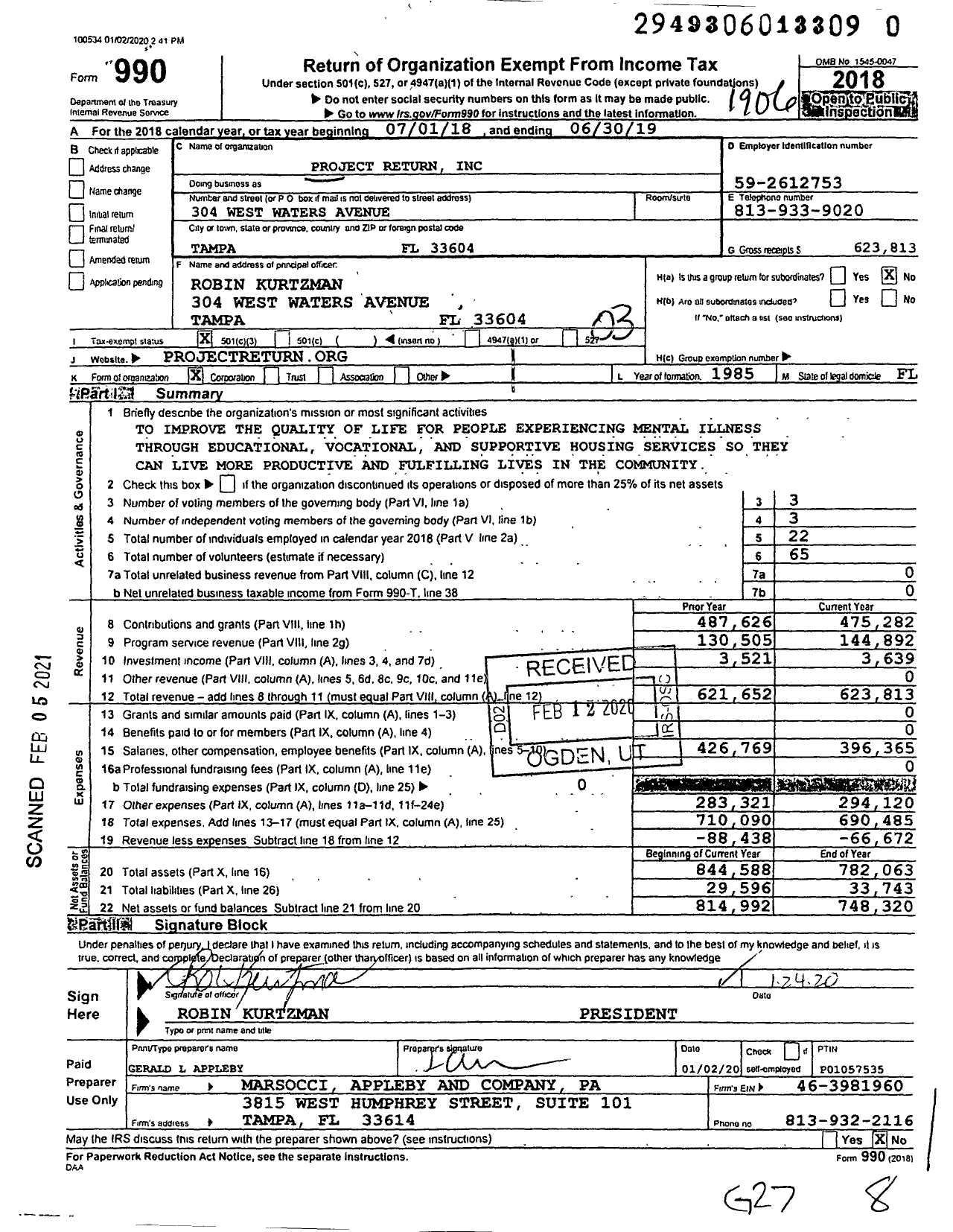 Image of first page of 2018 Form 990 for Project Return