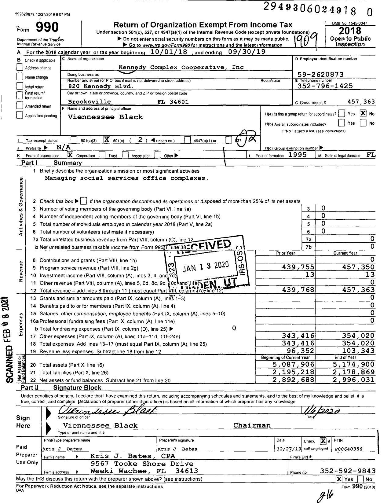 Image of first page of 2018 Form 990O for Kennedy Complex Cooperative