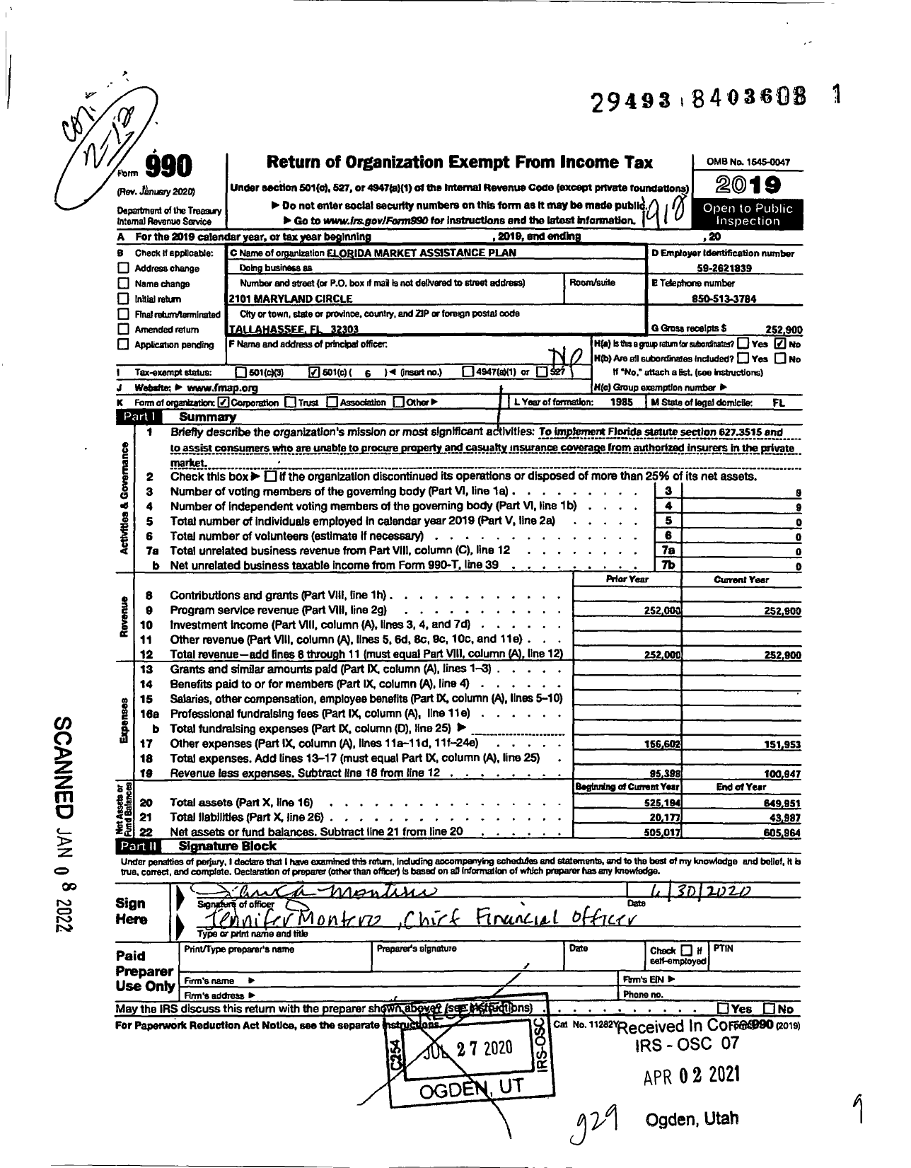 Image of first page of 2019 Form 990O for Florida Market Assistance Plan