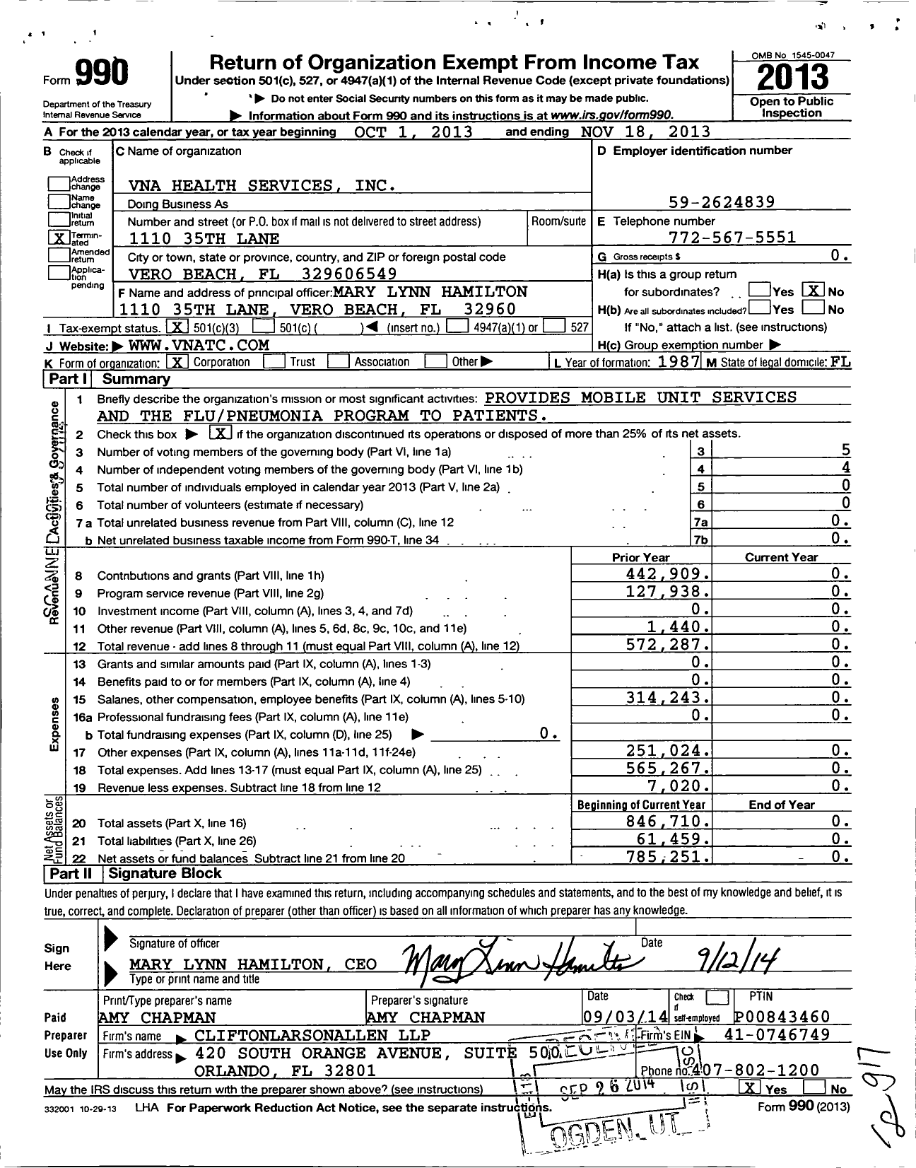 Image of first page of 2012 Form 990 for Vna Health Services