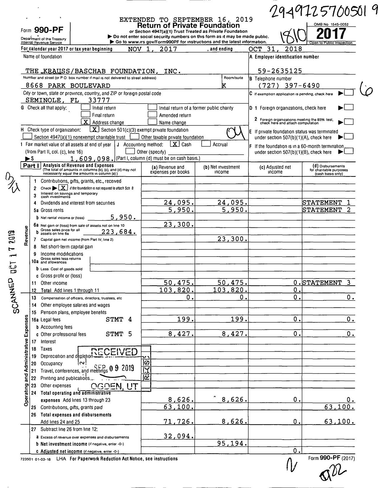 Image of first page of 2017 Form 990PF for The Kraussbaschab Foundation