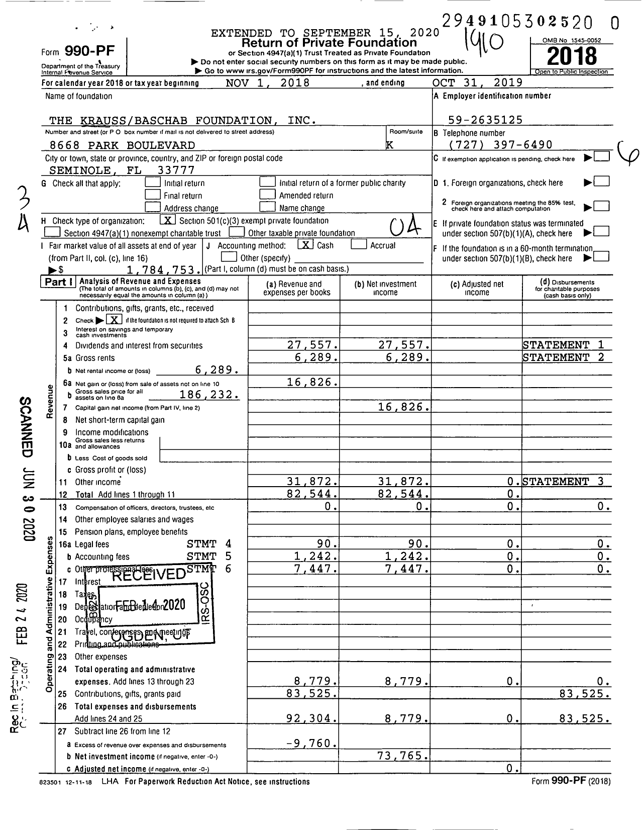 Image of first page of 2018 Form 990PR for The Kraussbaschab Foundation