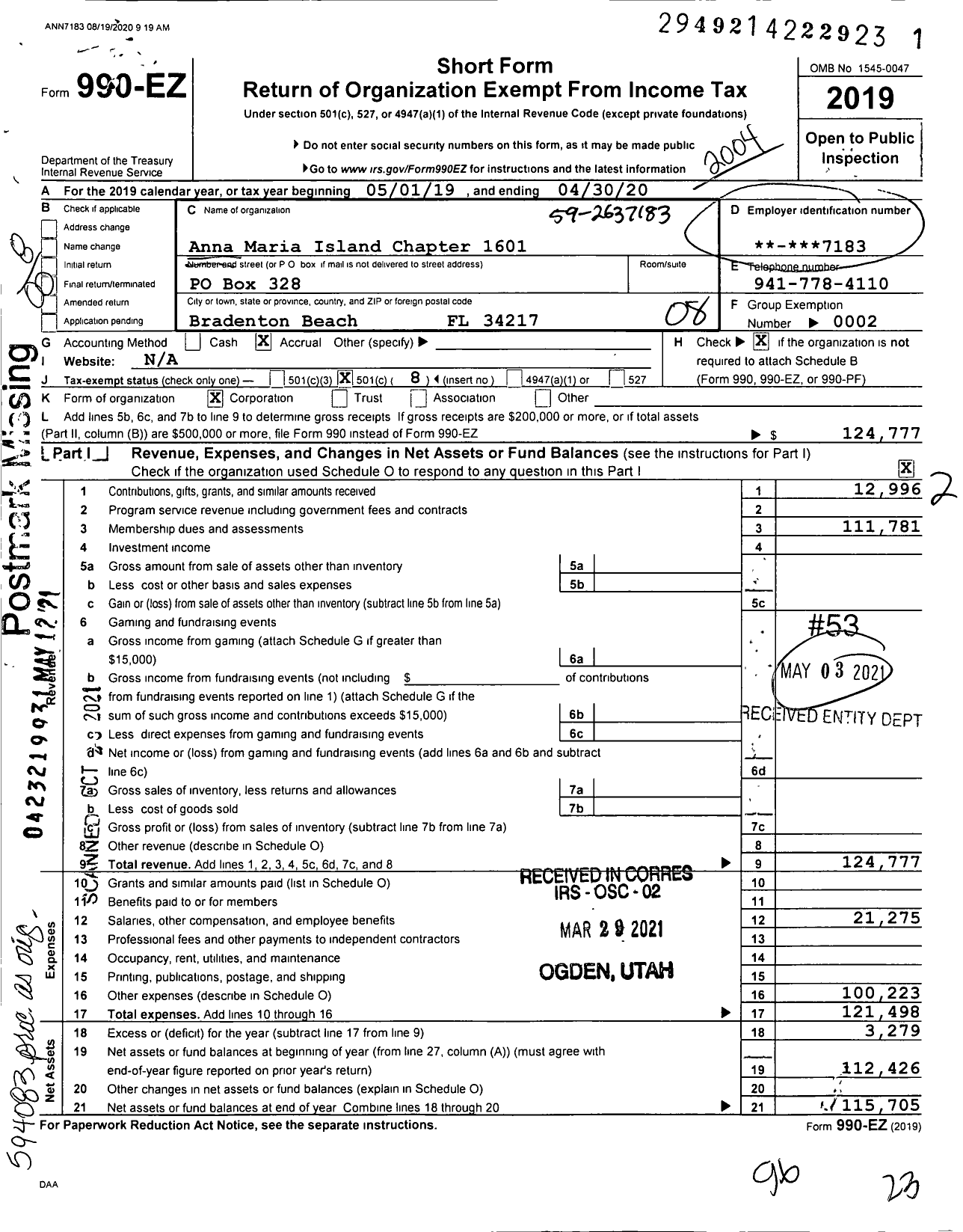 Image of first page of 2019 Form 990EO for Loyal Order of Moose - 1601