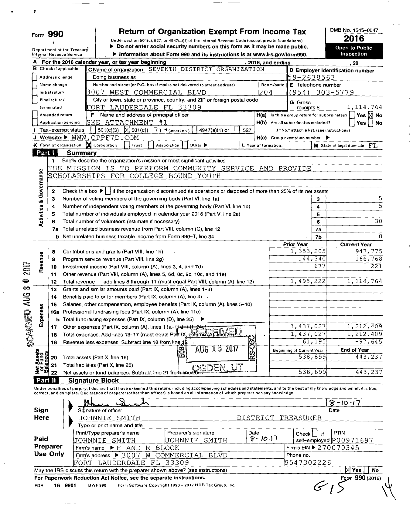 Image of first page of 2016 Form 990O for 7th District Organization Omega Psi Phi Fraternity