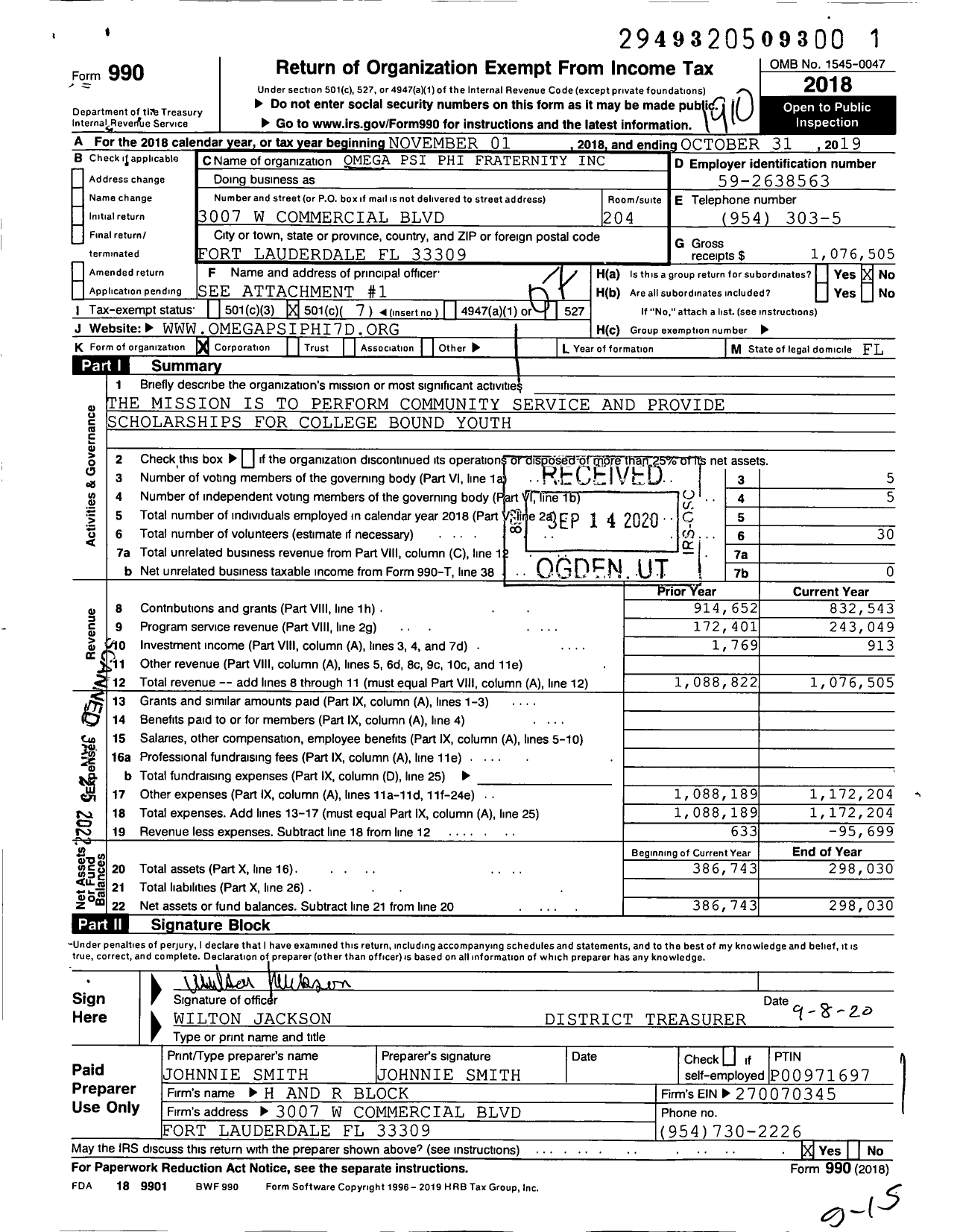 Image of first page of 2018 Form 990O for 7th District Organization Omega Psi Phi Fraternity