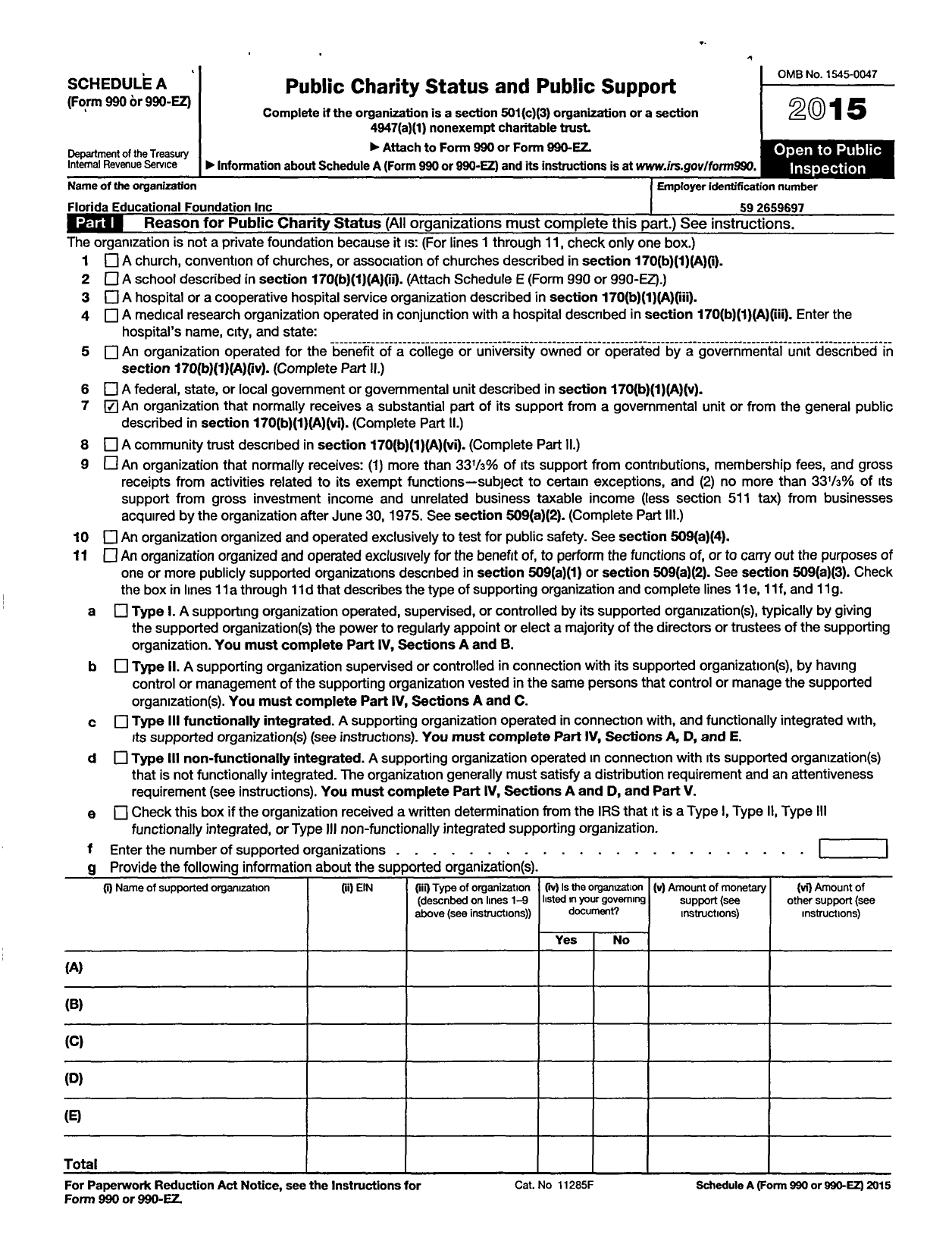 Image of first page of 2015 Form 990ER for Florida Educational Foundation