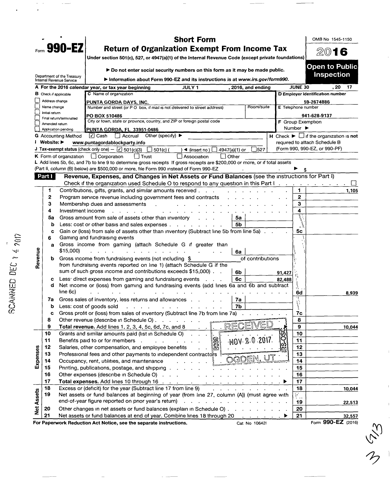 Image of first page of 2016 Form 990EZ for Punta Gorda Days