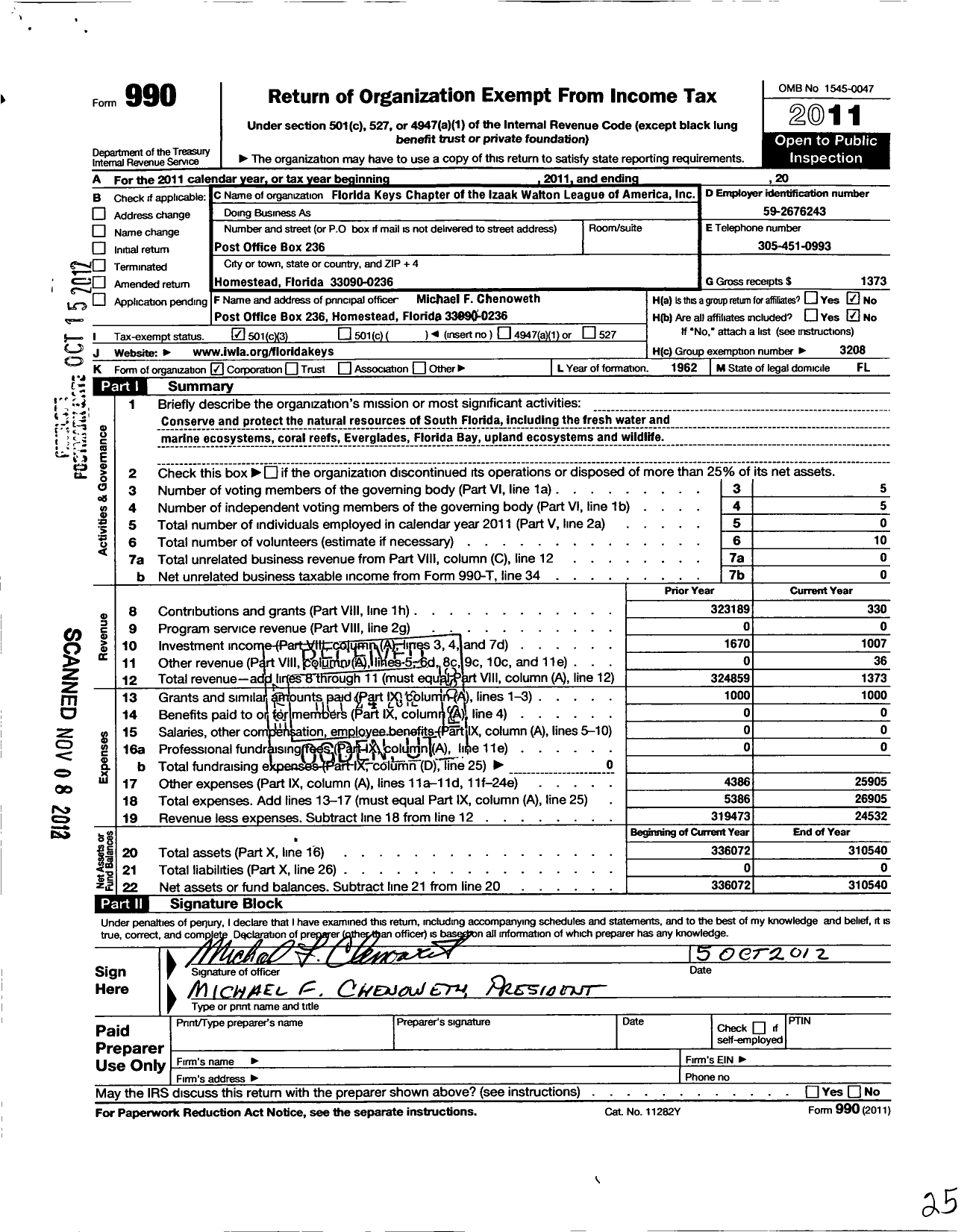 Image of first page of 2011 Form 990 for Izaak Walton League of America - Florida Keys Chapter