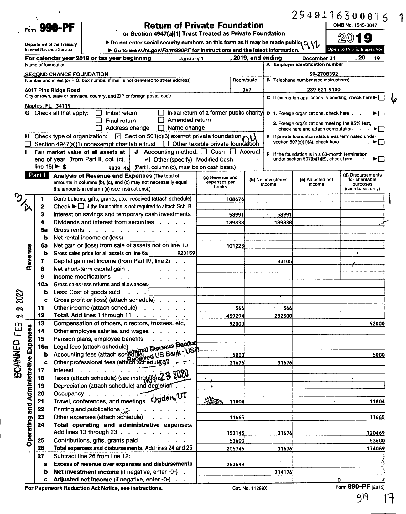 Image of first page of 2019 Form 990PF for Second Chance Foundation