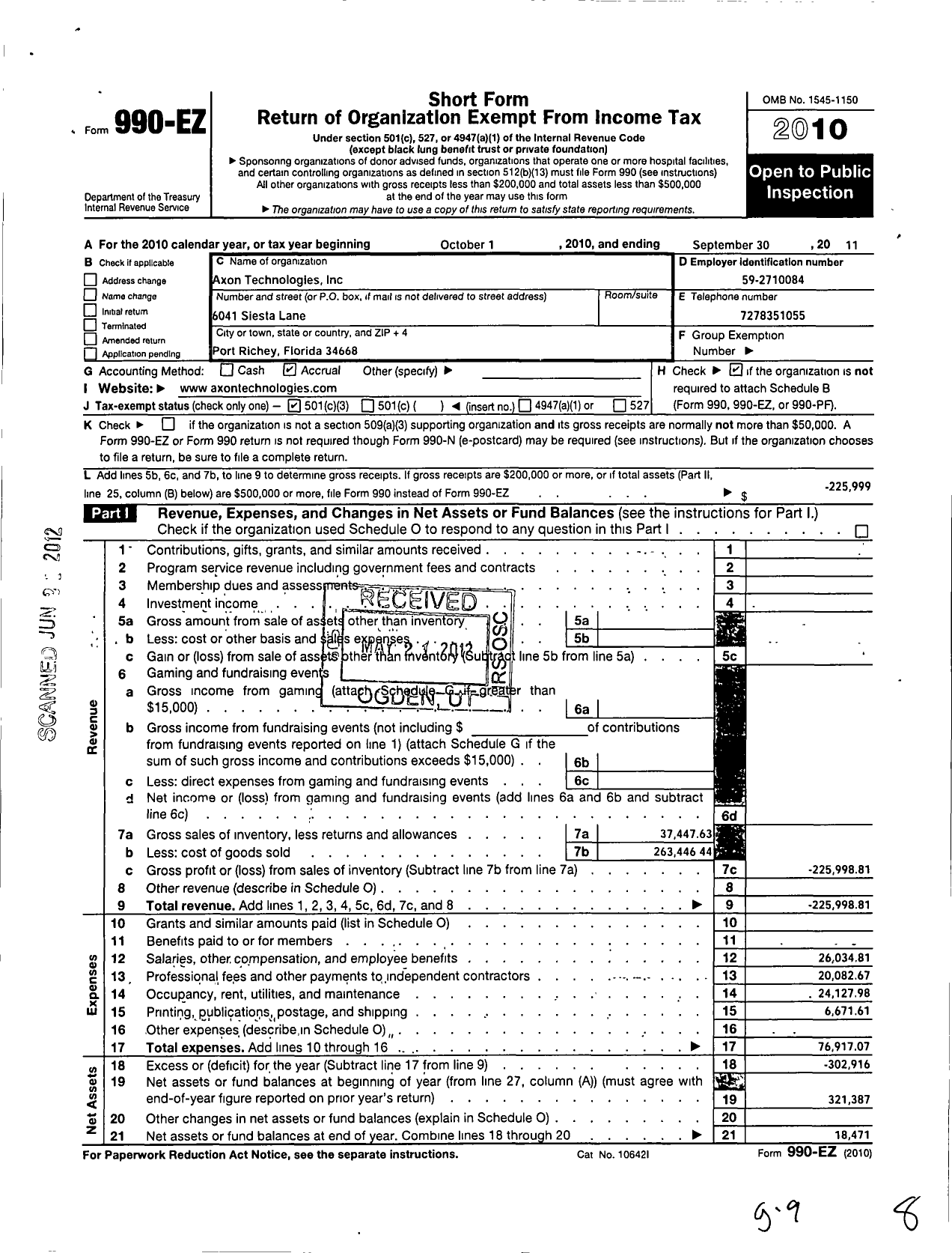 Image of first page of 2010 Form 990EZ for Kingdom Growers