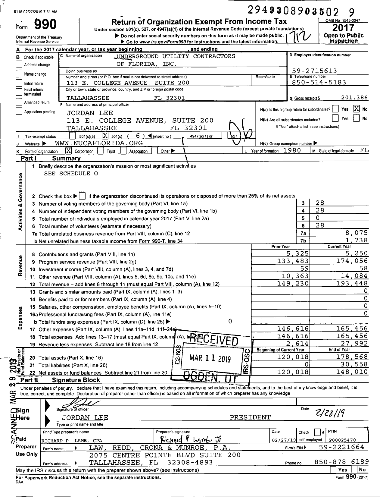 Image of first page of 2017 Form 990O for Underground Utility Contractors of Florida