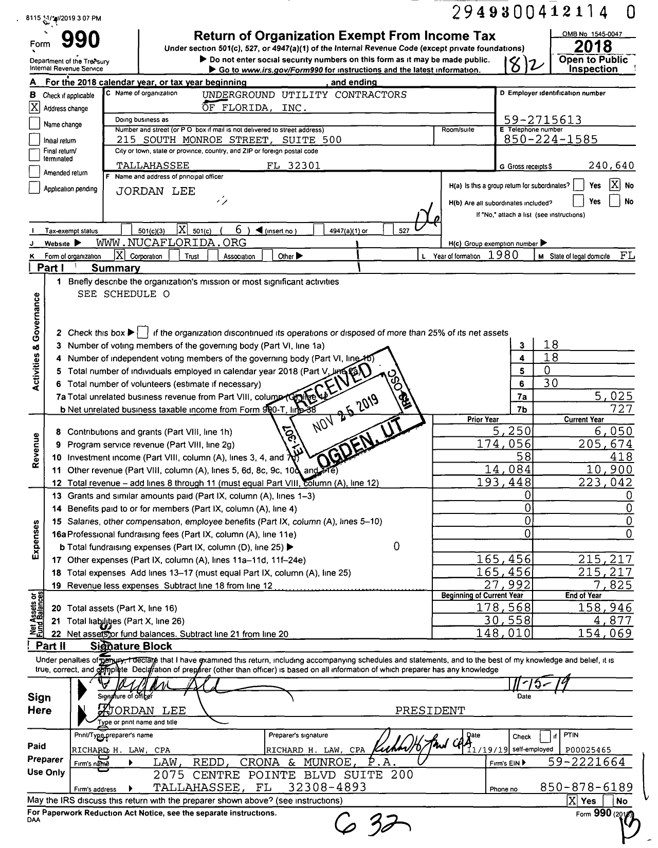 Image of first page of 2018 Form 990O for Underground Utility Contractors of Florida