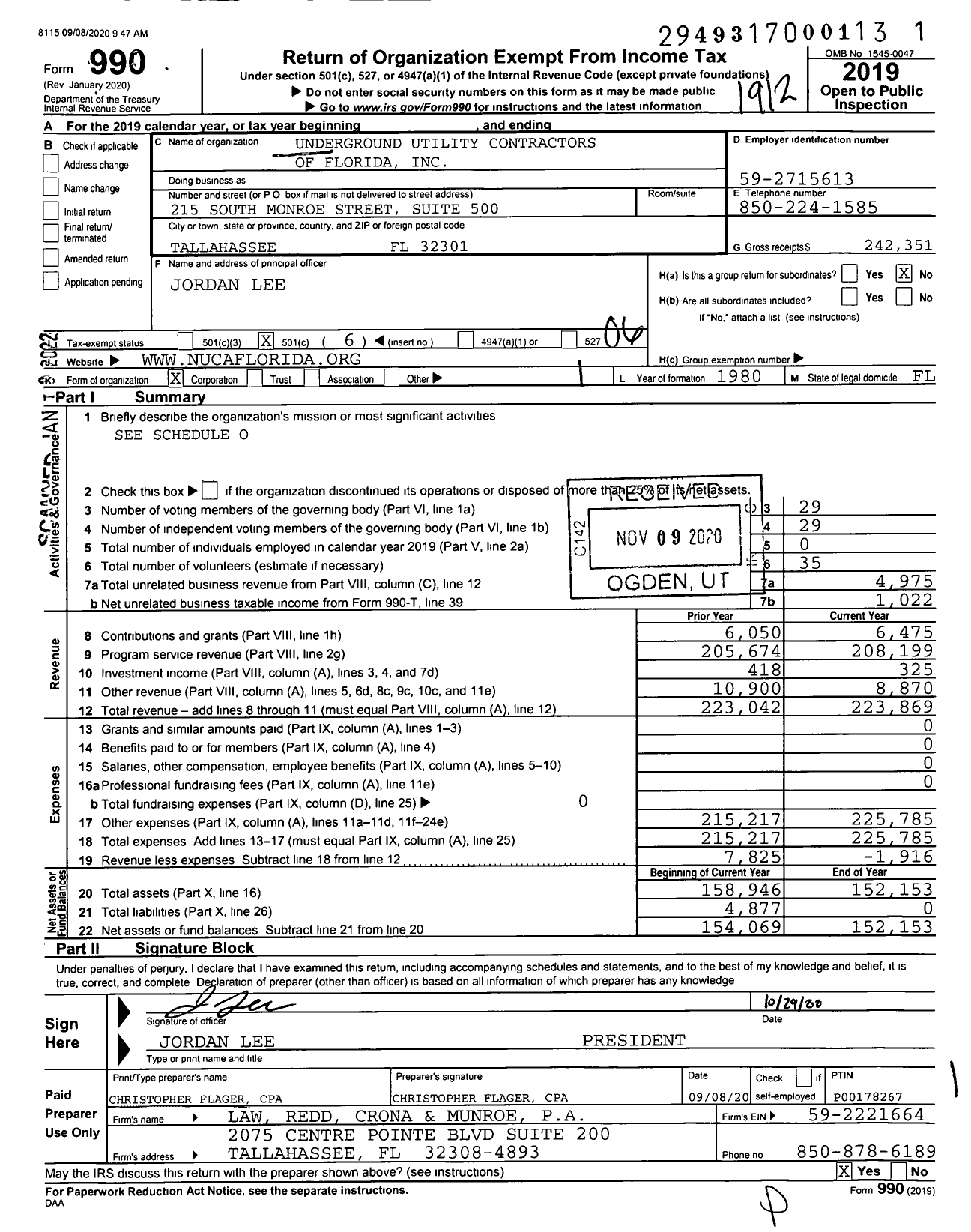 Image of first page of 2019 Form 990O for Underground Utility Contractors of Florida