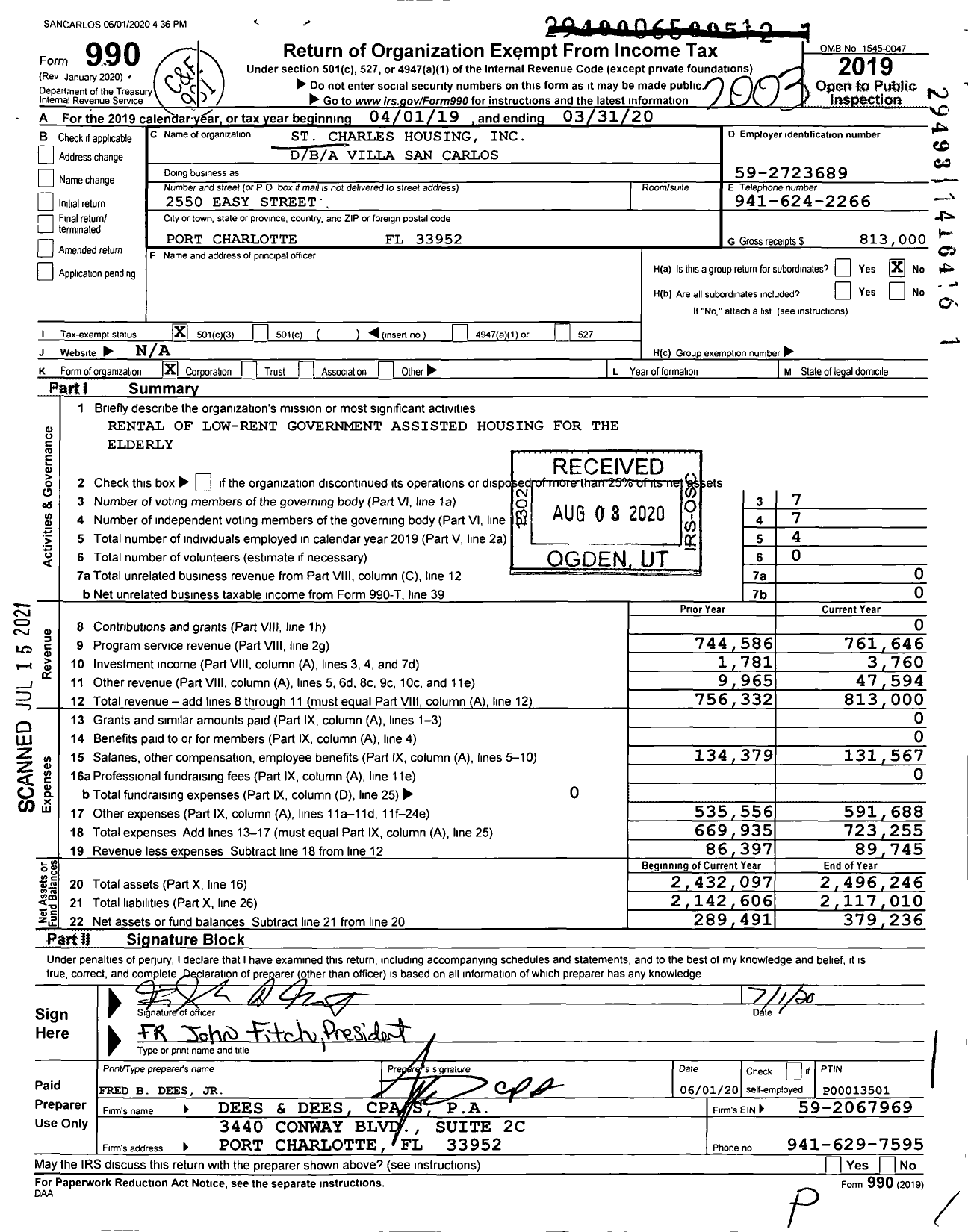 Image of first page of 2019 Form 990 for Villa San Carlos