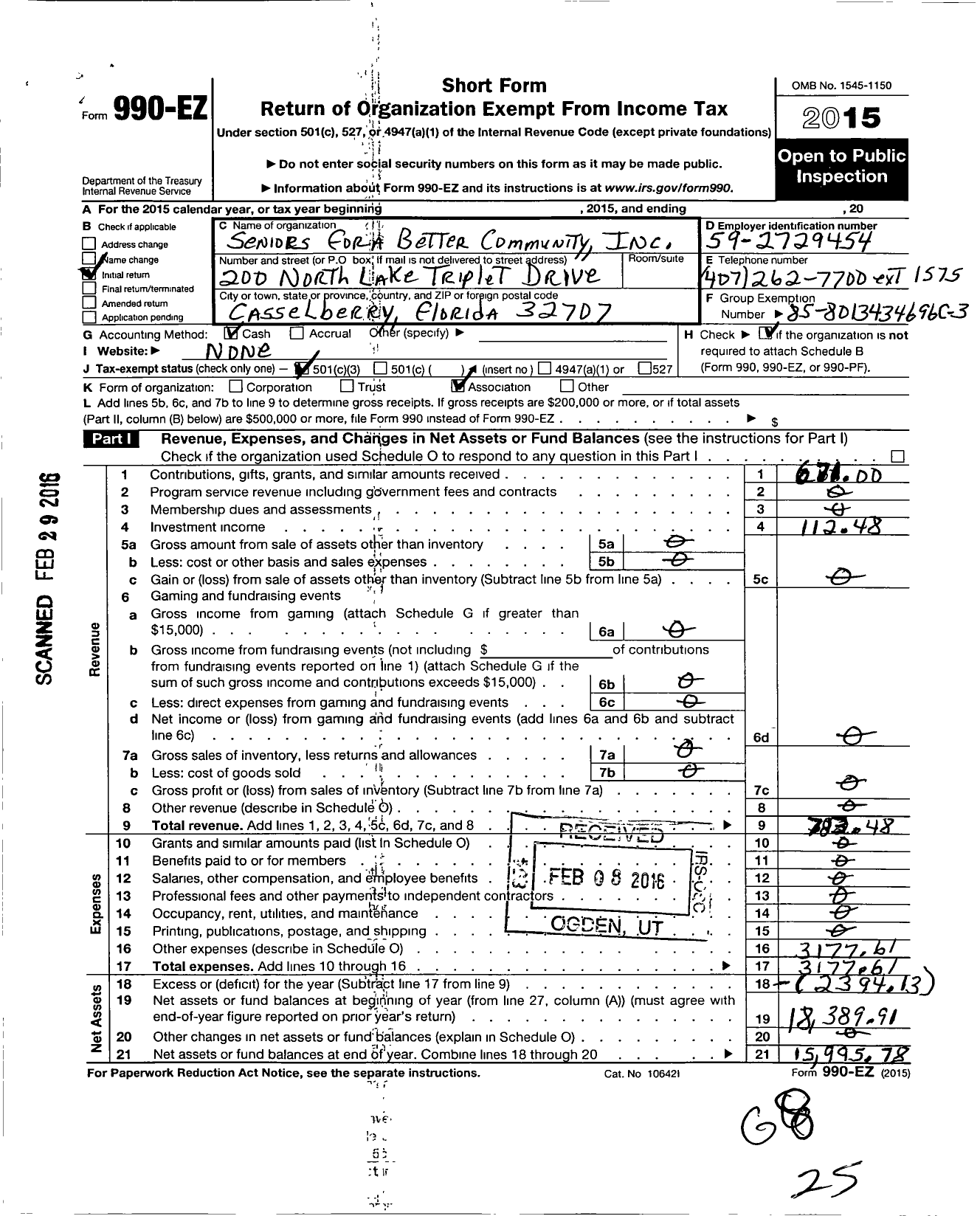 Image of first page of 2015 Form 990EZ for Seniors for A Better Community