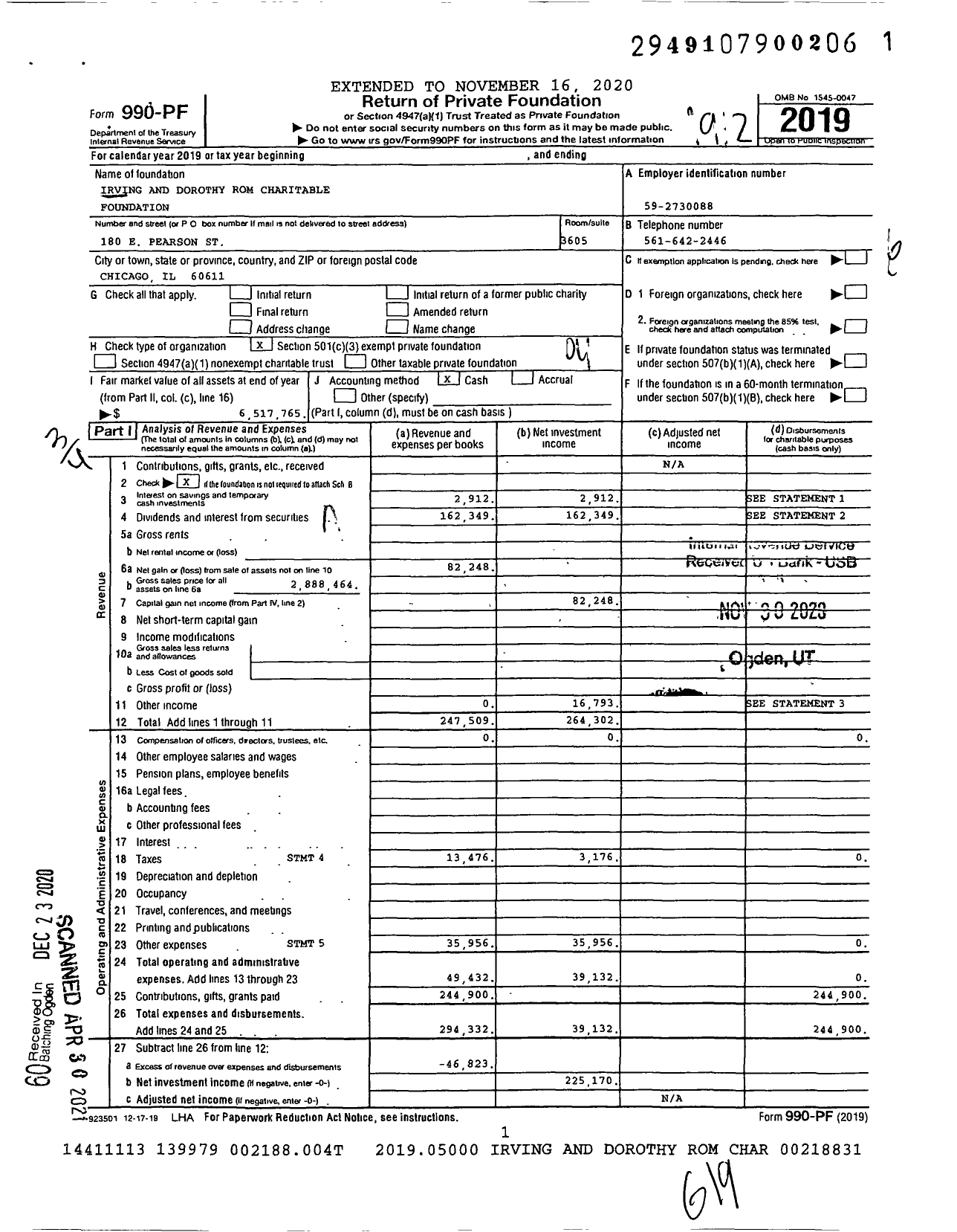 Image of first page of 2019 Form 990PF for Irving and Dorothy Rom Charitable Foundation