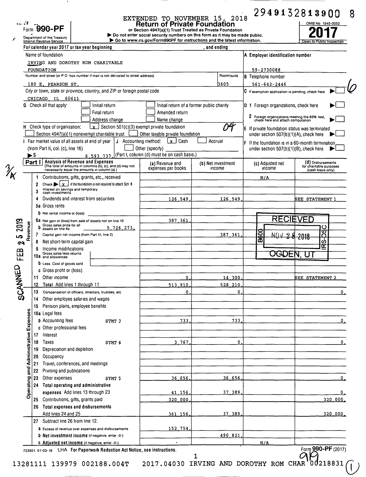 Image of first page of 2017 Form 990PF for Irving and Dorothy Rom Charitable Foundation