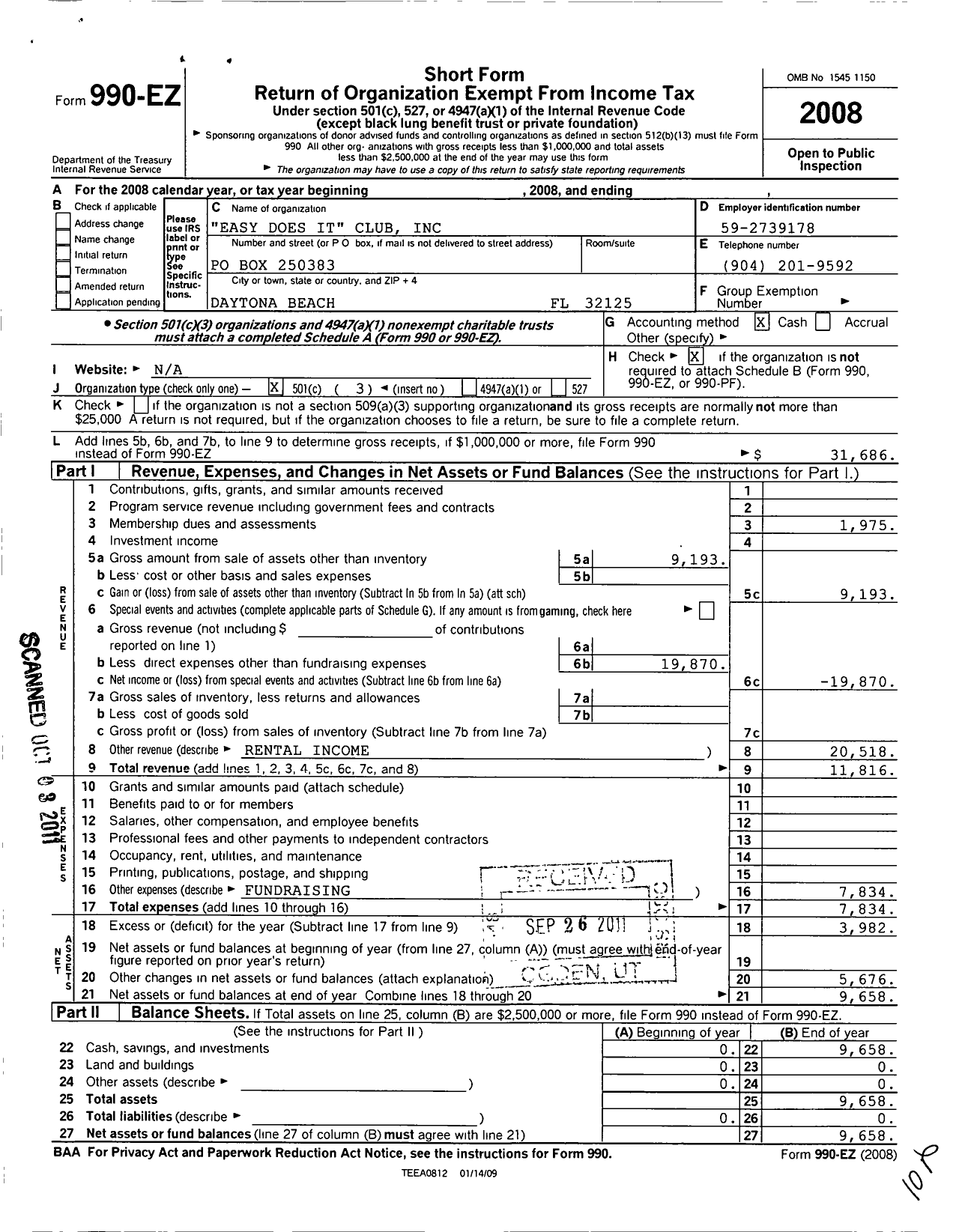 Image of first page of 2008 Form 990EZ for Easy Does It Club